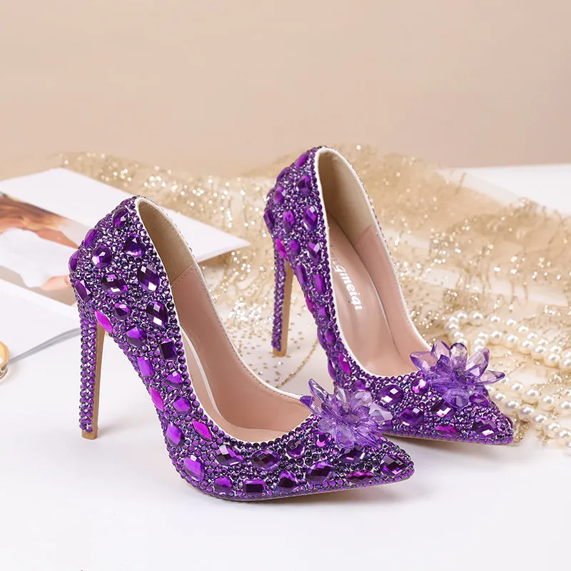 Crystal New Arrival Low Heeled Banquets and Weddings High Heels Shoes-2