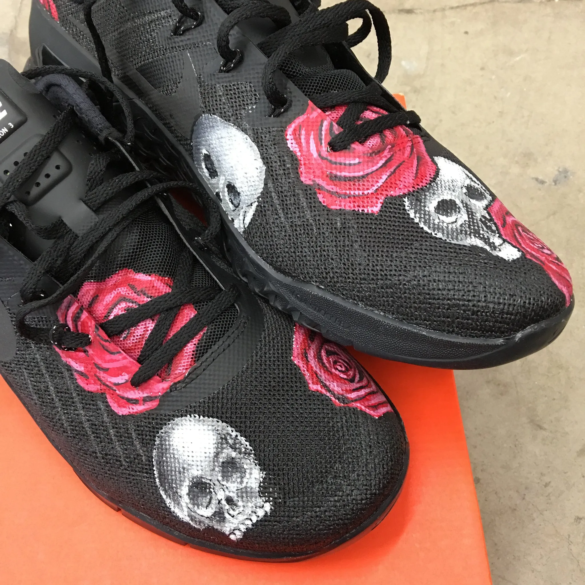 Custom Hand Painted Skull & Rose Nike Metcon Crossfit Shoe