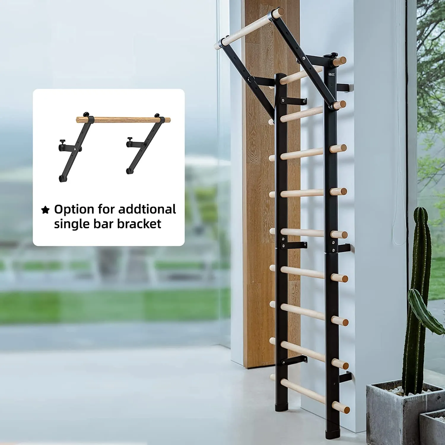 DHT Dynamic Health Tech WA2 Stall Bar Beech Wood Bars Comfort Grip Wall Mount Pull Up Training equipment, Home gym, Exercise