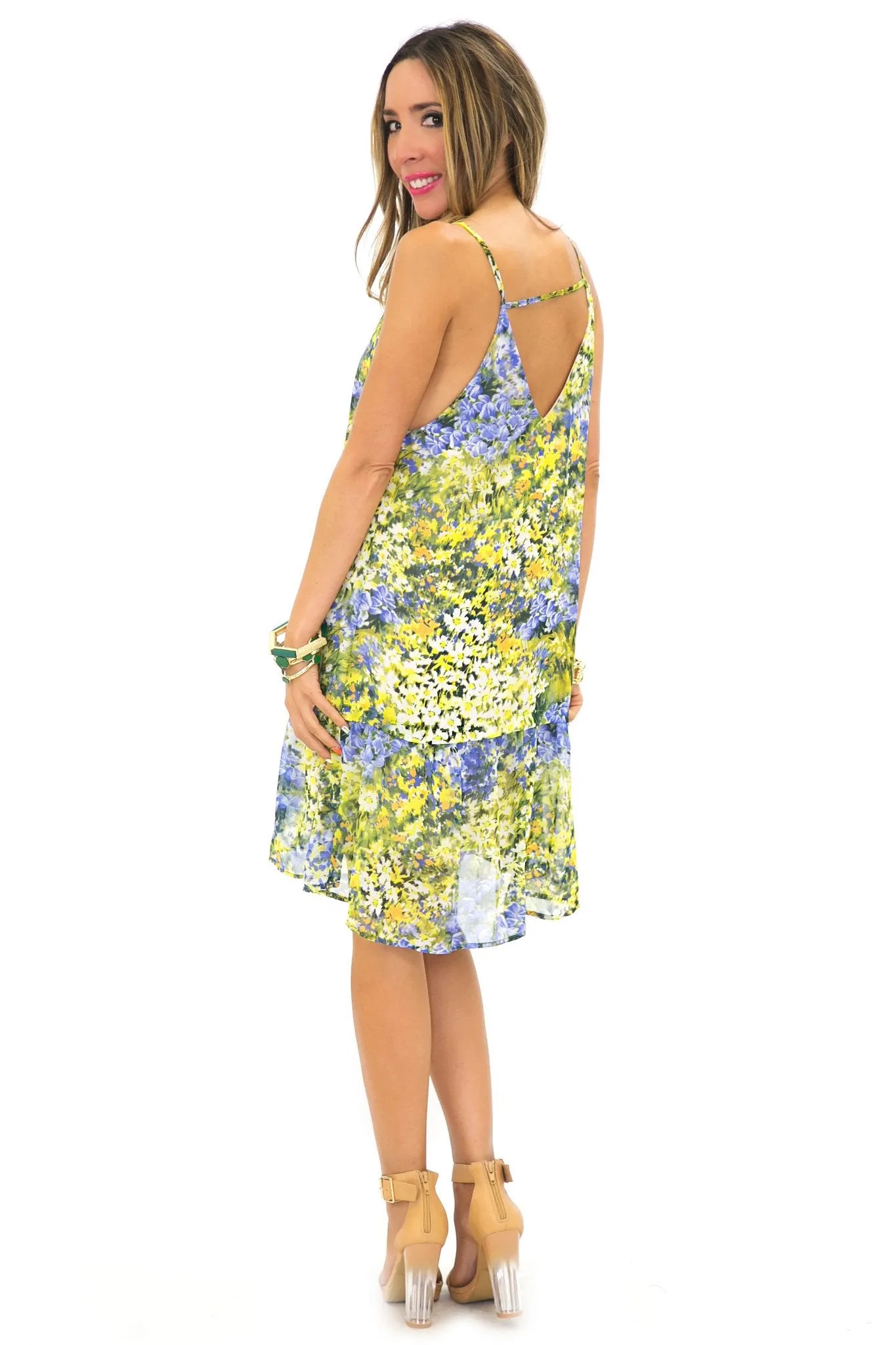 DROP WAISTED FLORAL PRINT DRESS