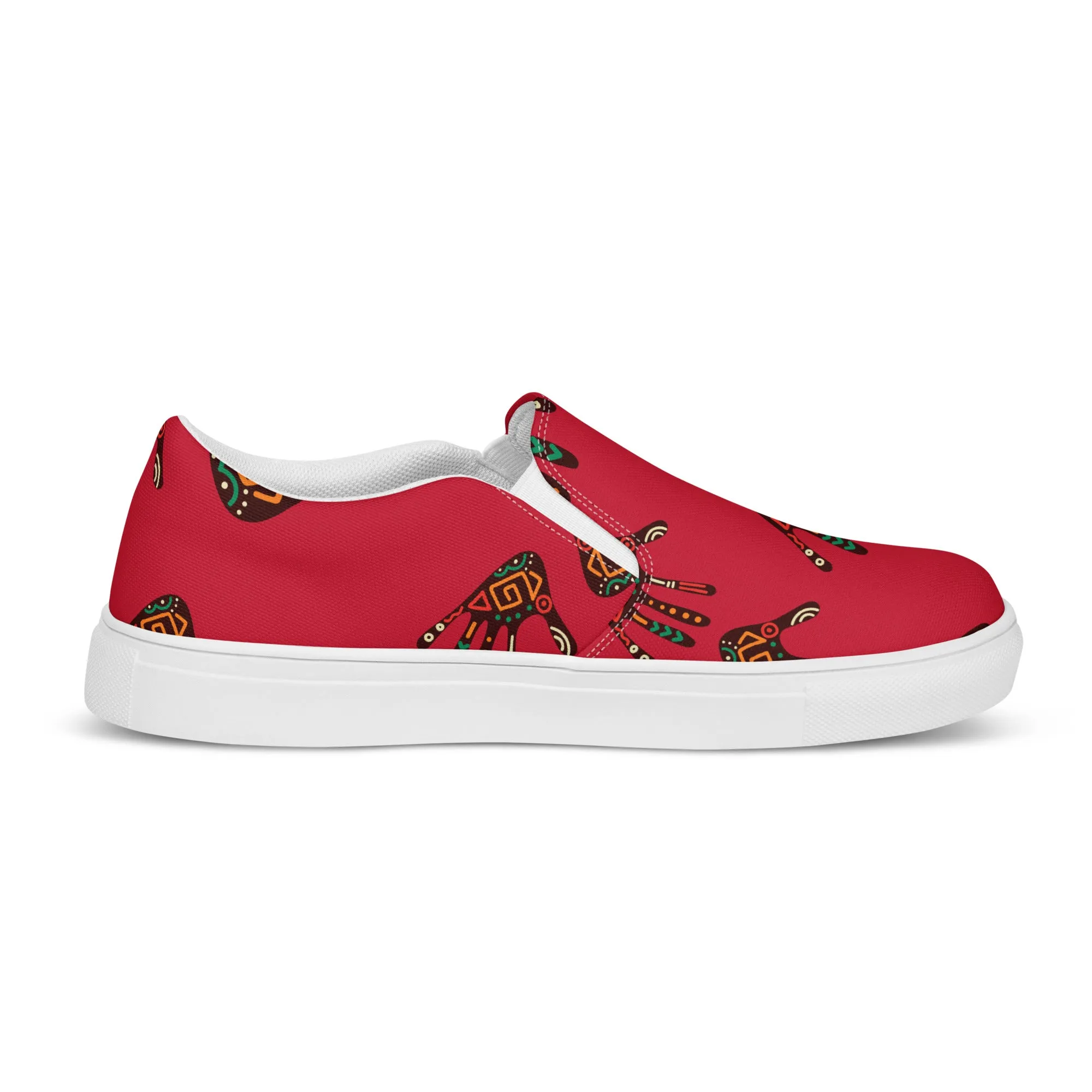 Duro Crimson Tribal Palm Print Men’s Slip-On Canvas Shoes