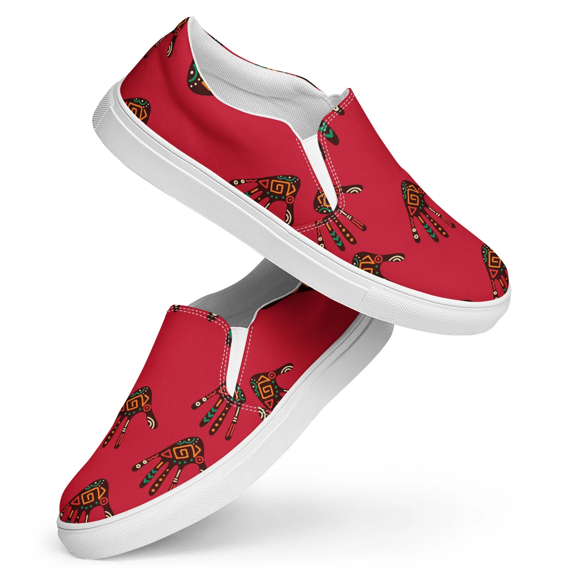 Duro Crimson Tribal Palm Print Men’s Slip-On Canvas Shoes