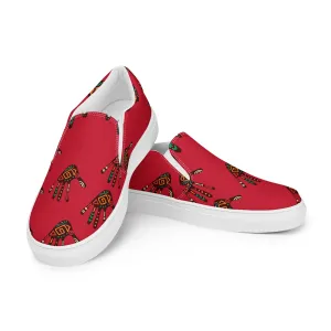 Duro Crimson Tribal Palm Print Men’s Slip-On Canvas Shoes