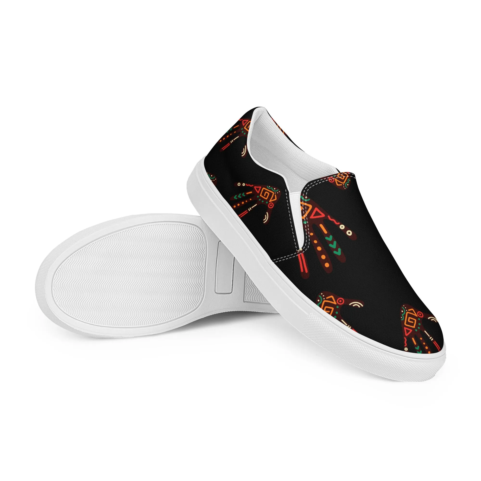 Duro Midnight Tribal Palm Print Men’s Slip-On Canvas Shoes