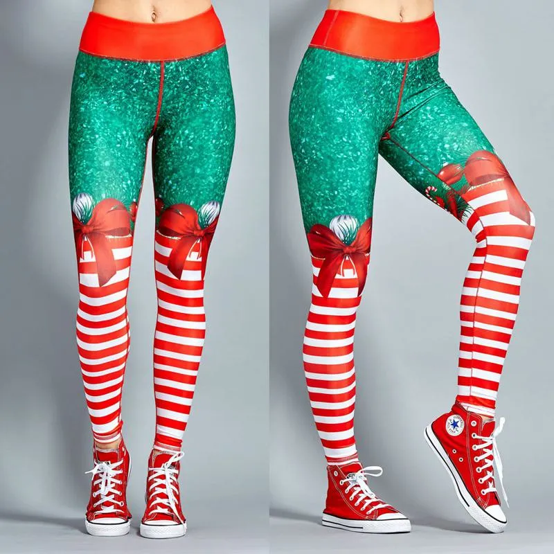 Elasticity Christmas Fitness Yoga Sports Stripe Sports Leggings