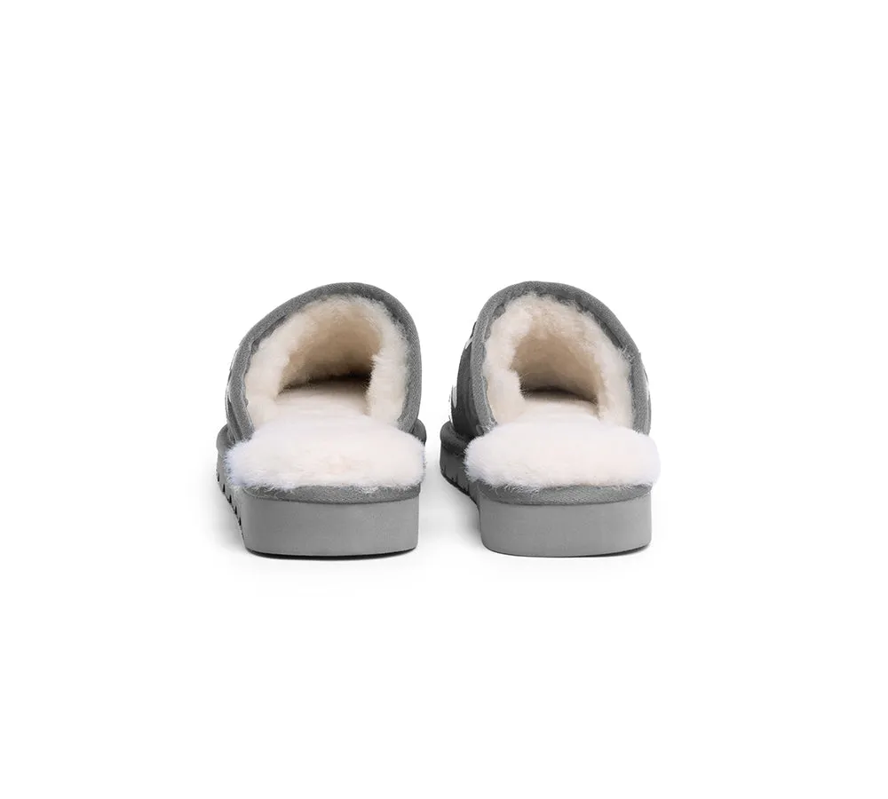 EVERAU® UGG Slippers Sheepskin Wool Grey Floral Print Suede Cruz EU40