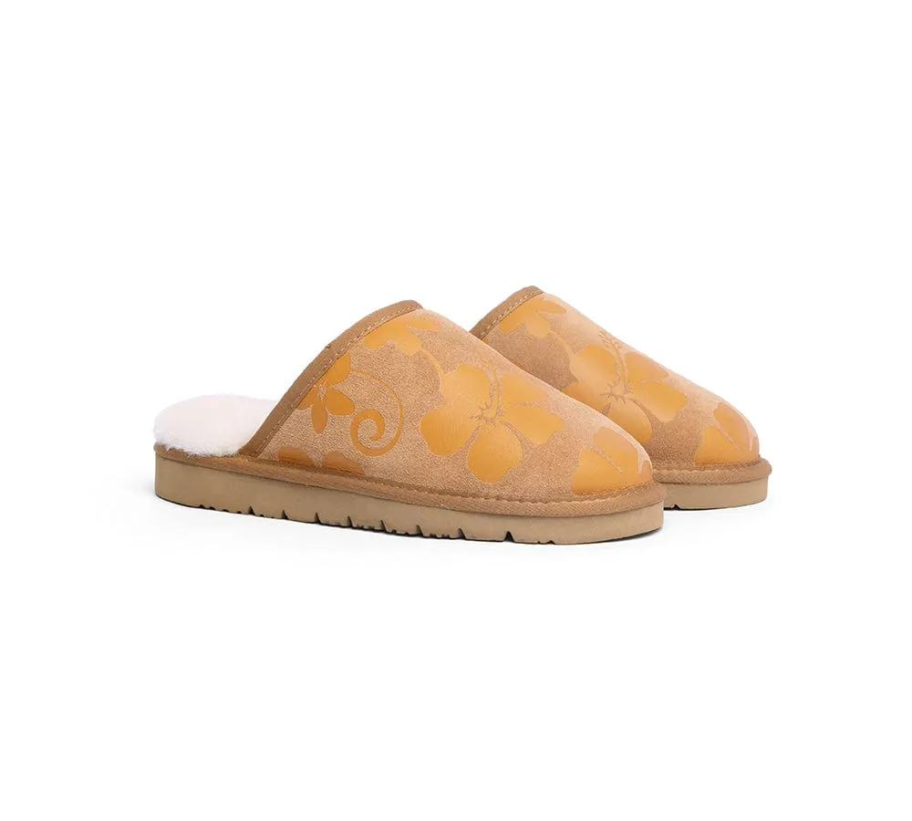 EVERAU® UGG Slippers Sheepskin Wool Yellow Floral Print Suede Cruz EU40