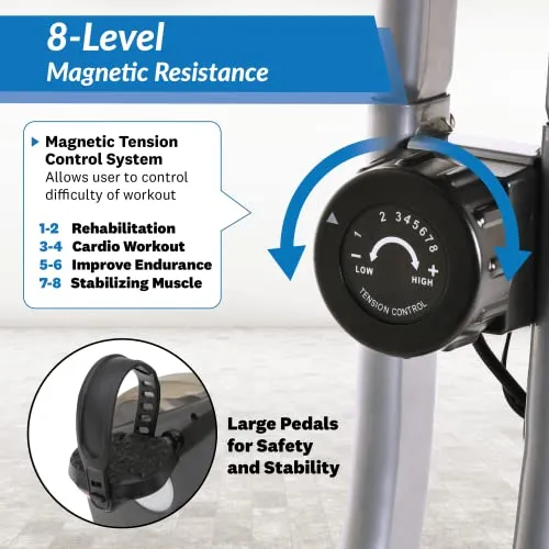 Exerpeutic Folding Exercise Bike, 8 Levels of Resistance Stationary Bike, Bluetooth tracking & Tablet Holder options available