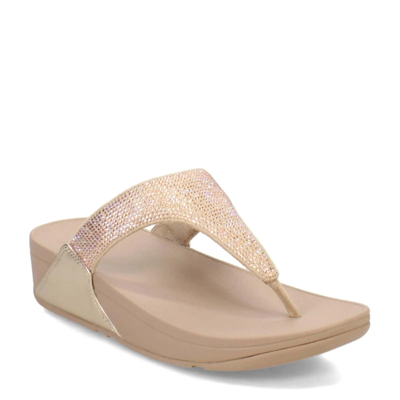 FitFlop Women's Lulu Crystal Embellished Toe-Post Sandals Wedge, Latte Beige