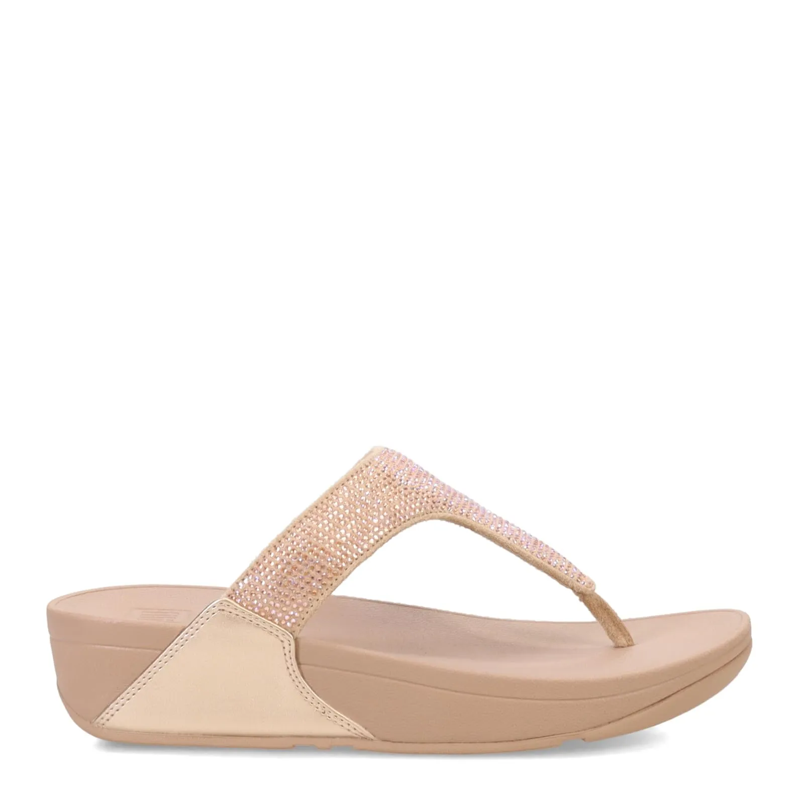 FitFlop Women's Lulu Crystal Embellished Toe-Post Sandals Wedge, Latte Beige