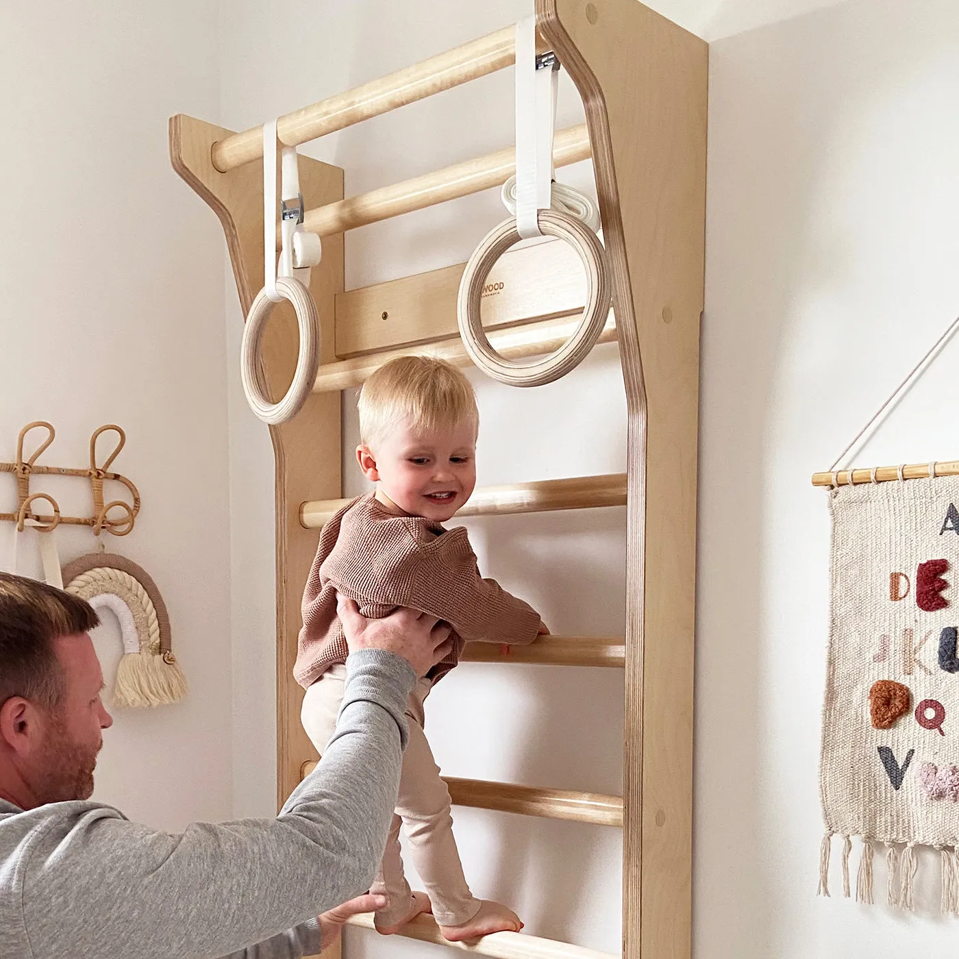 FitWood - TAIMI Mini Wall Bars for Kids - White and Birch