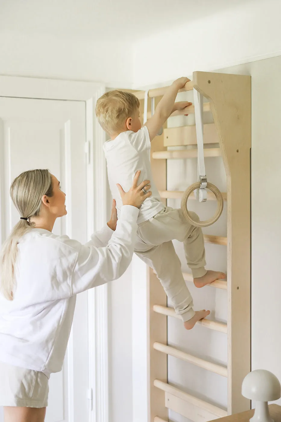 FitWood - TAIMI Wall Bars for Kids & Adults - White and Birch