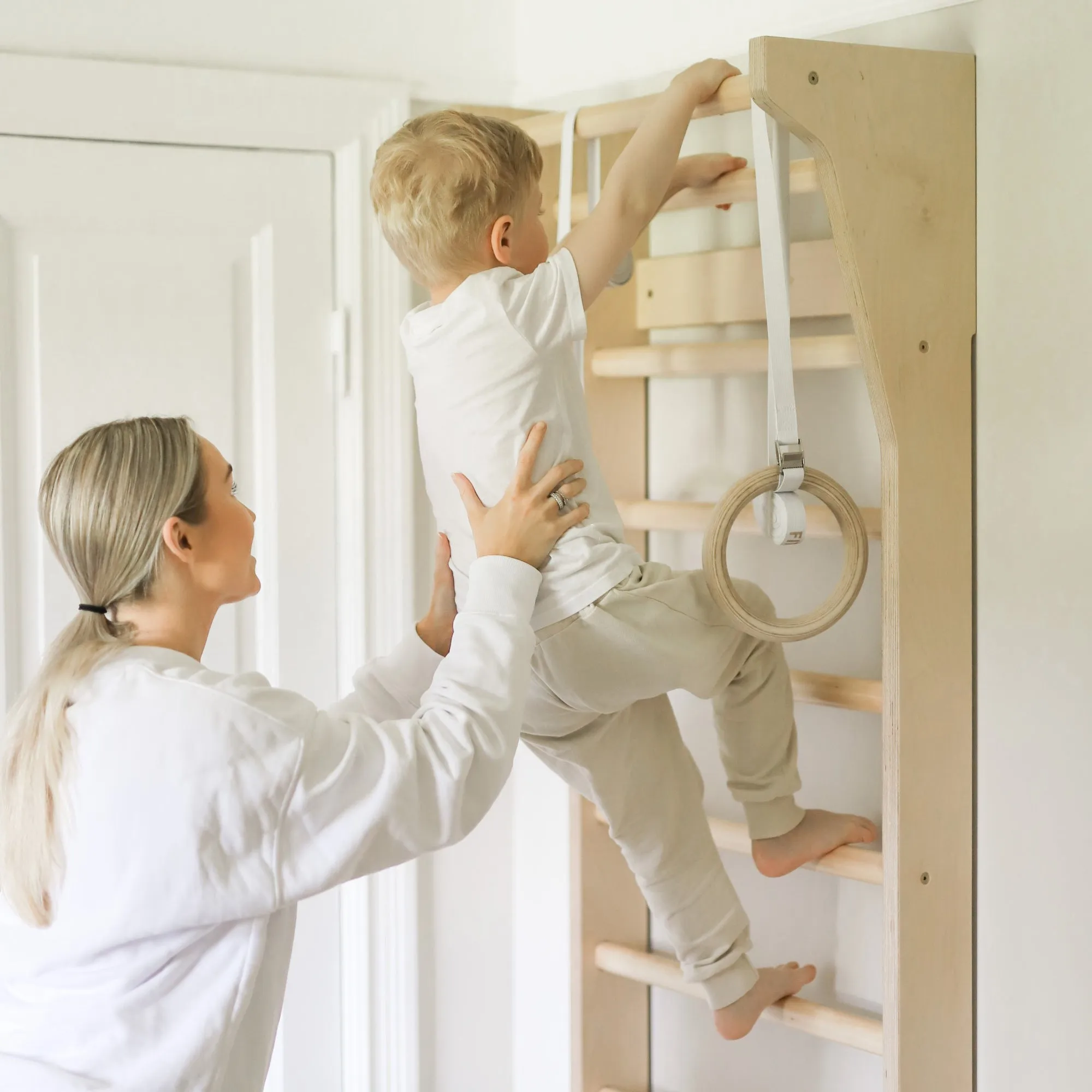 FitWood - TAIMI Wall Bars for Kids & Adults - White and Birch