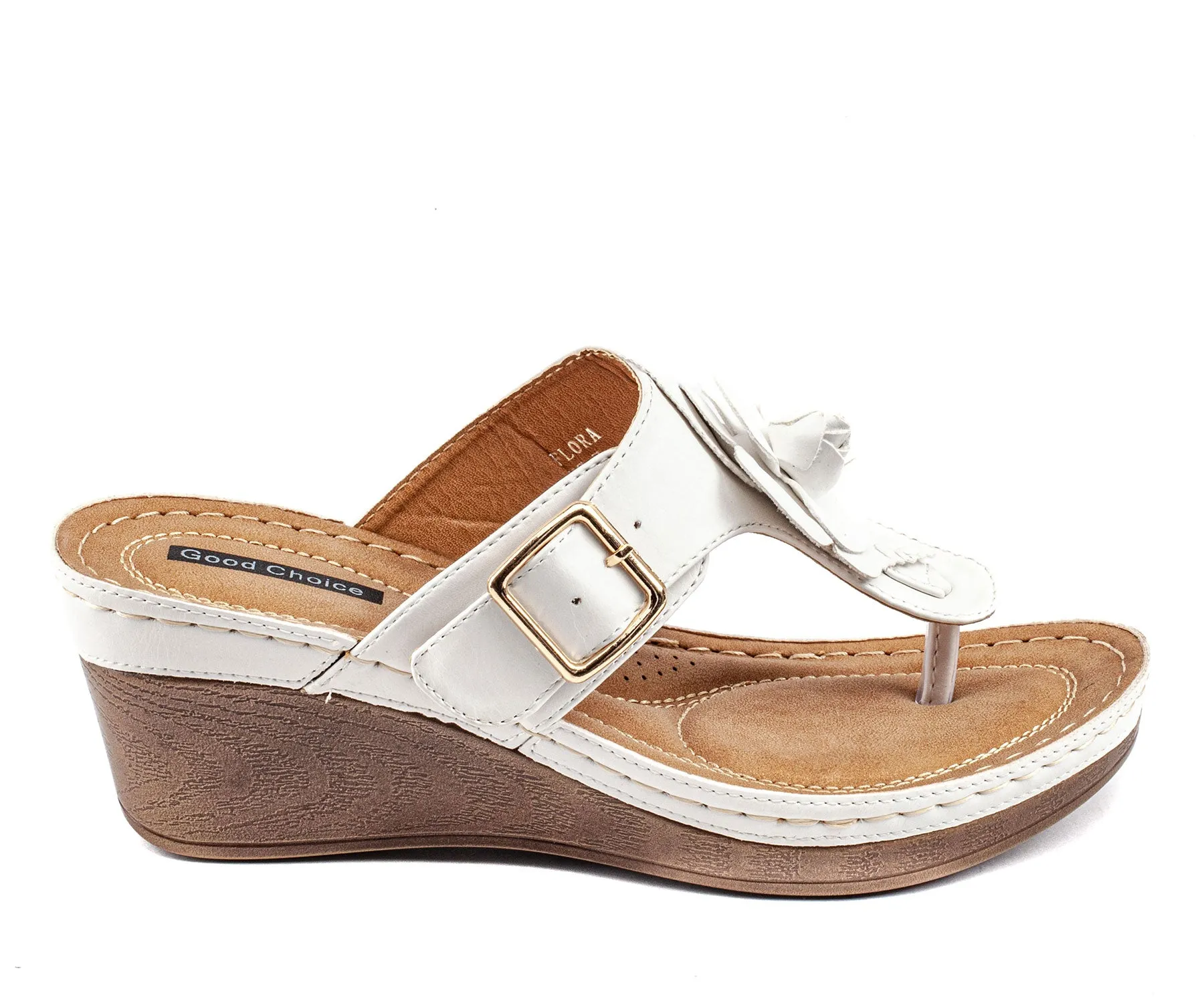 Flora White Wedge Sandals