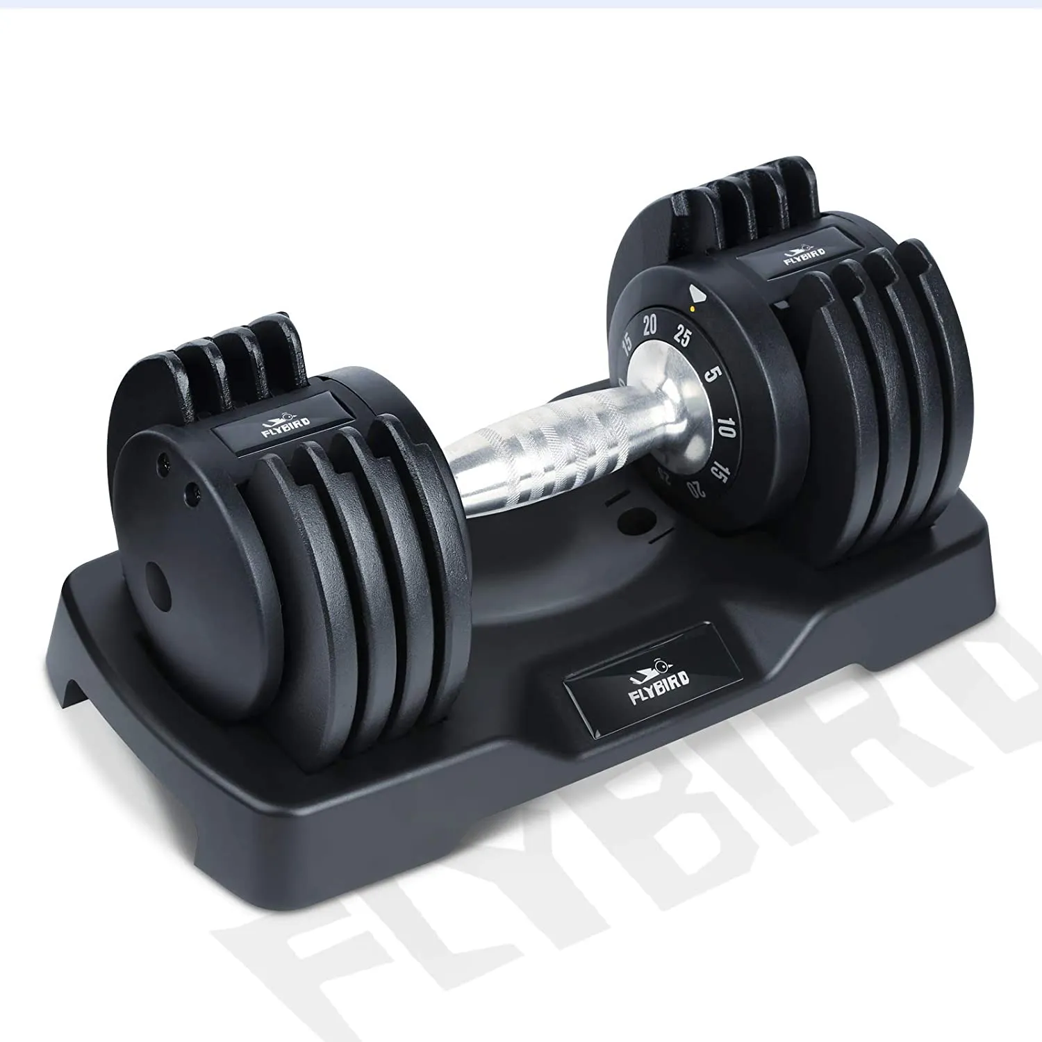 FLYBIRD Adjustable Dumbbells,25 lb Single Dumbbell for Men and Women with Anti-Slip Metal Handle,Fast Adjust Weight by Turning Handle,Black Dumbbell with Tray Suitable for Full Body Workout Fitness