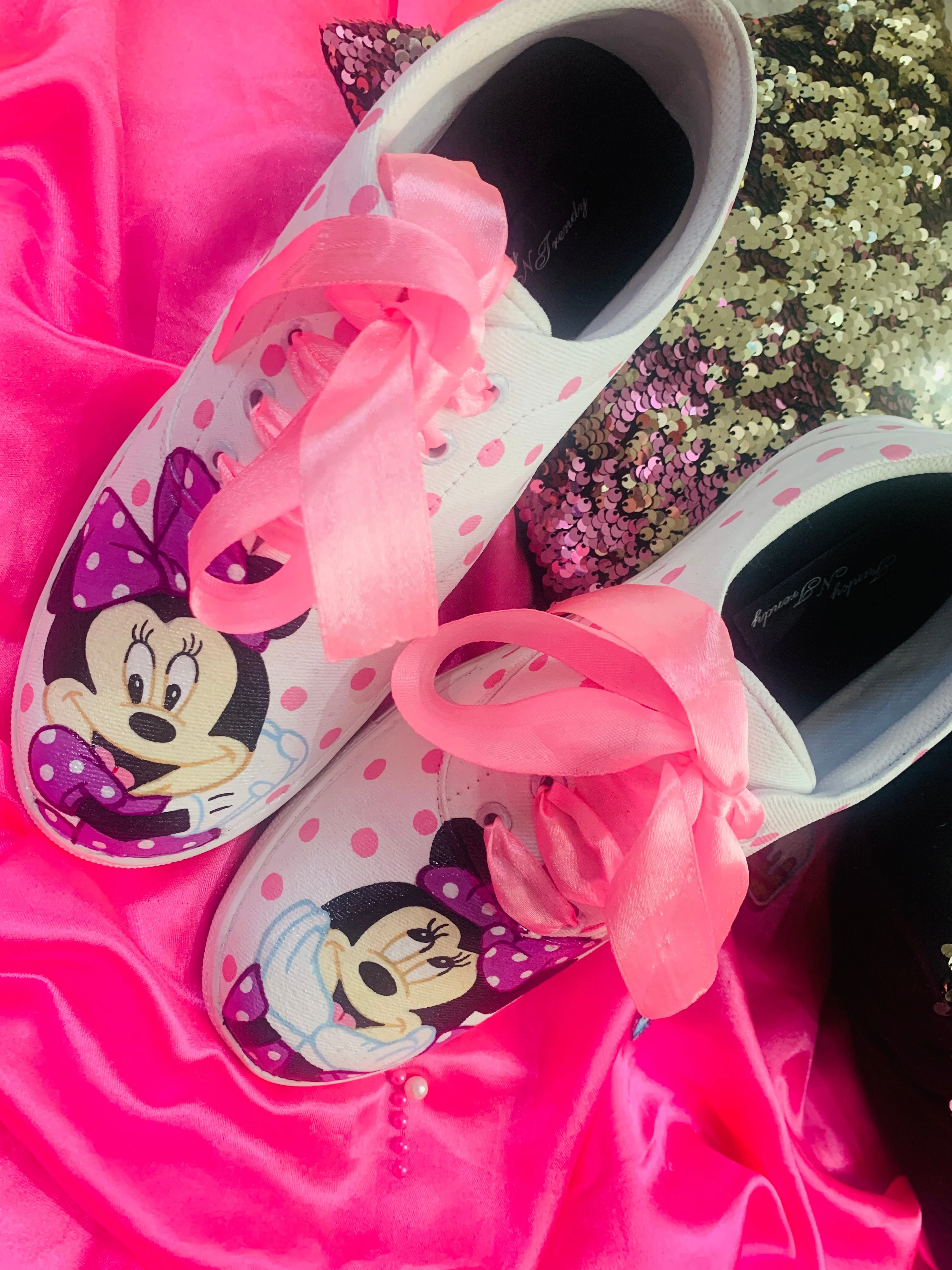 Funky N Trendy hand painted water resistant minnie theme casual shoes