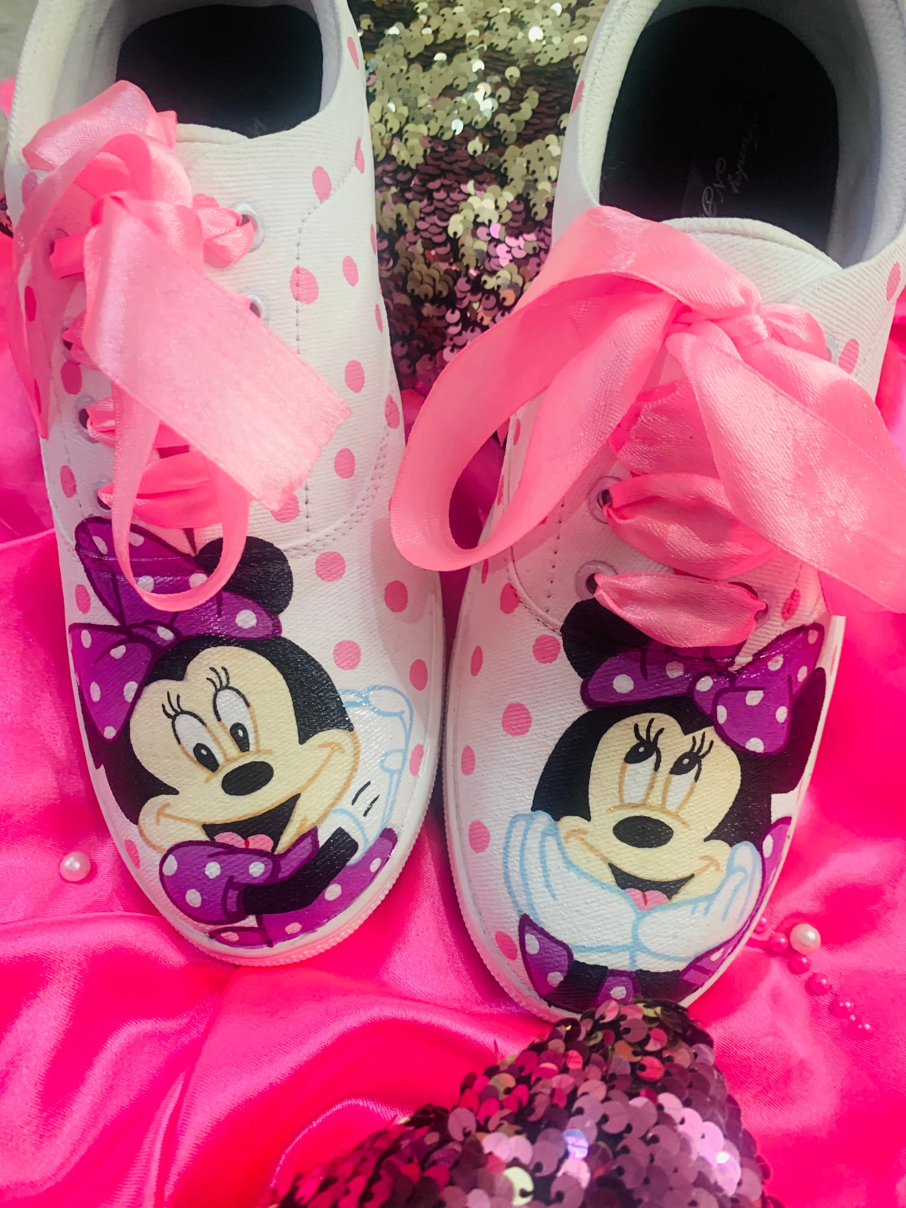 Funky N Trendy hand painted water resistant minnie theme casual shoes