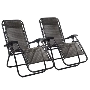 Gardeon Set of 2 Zero Gravity Chairs Reclining Outdoor Furniture Sun Lounge Folding Camping Lounger Grey