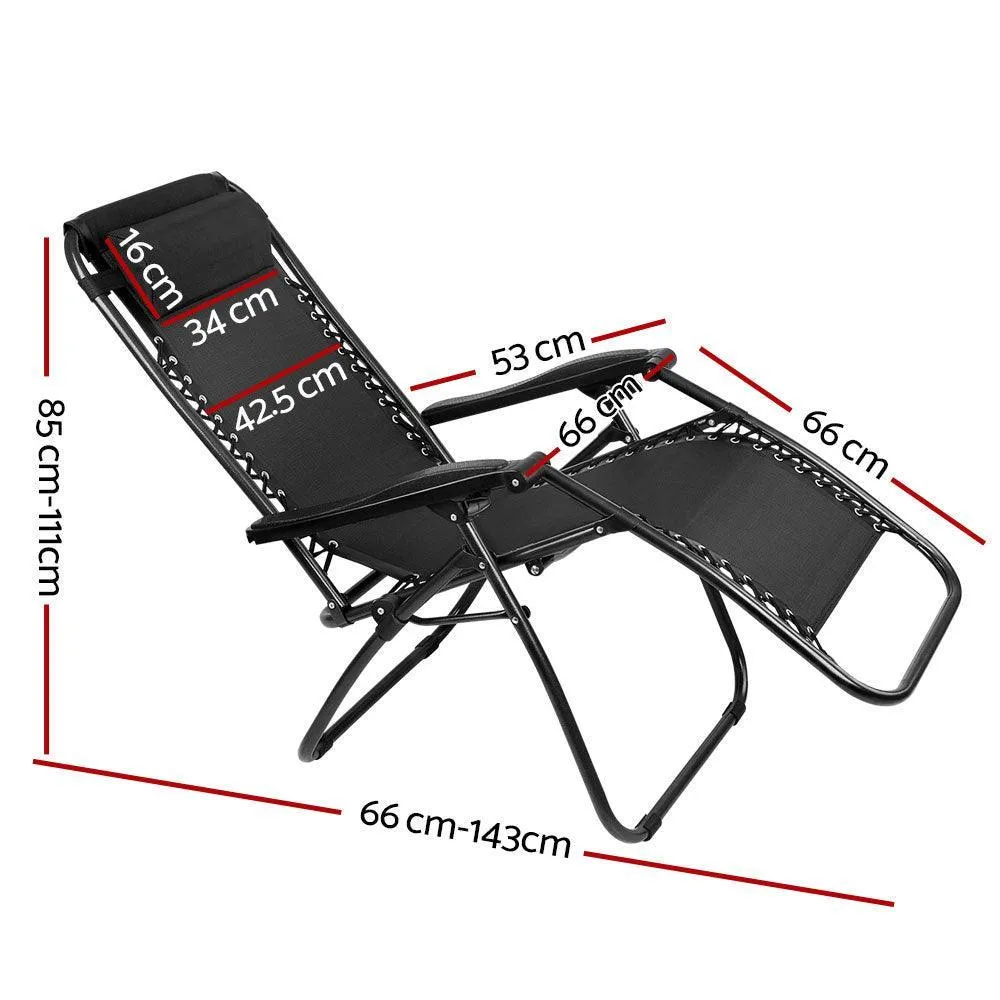 Gardeon Zero Gravity Chairs 2PC Reclining Outdoor Furniture Sun Lounge Folding Camping Lounger Black