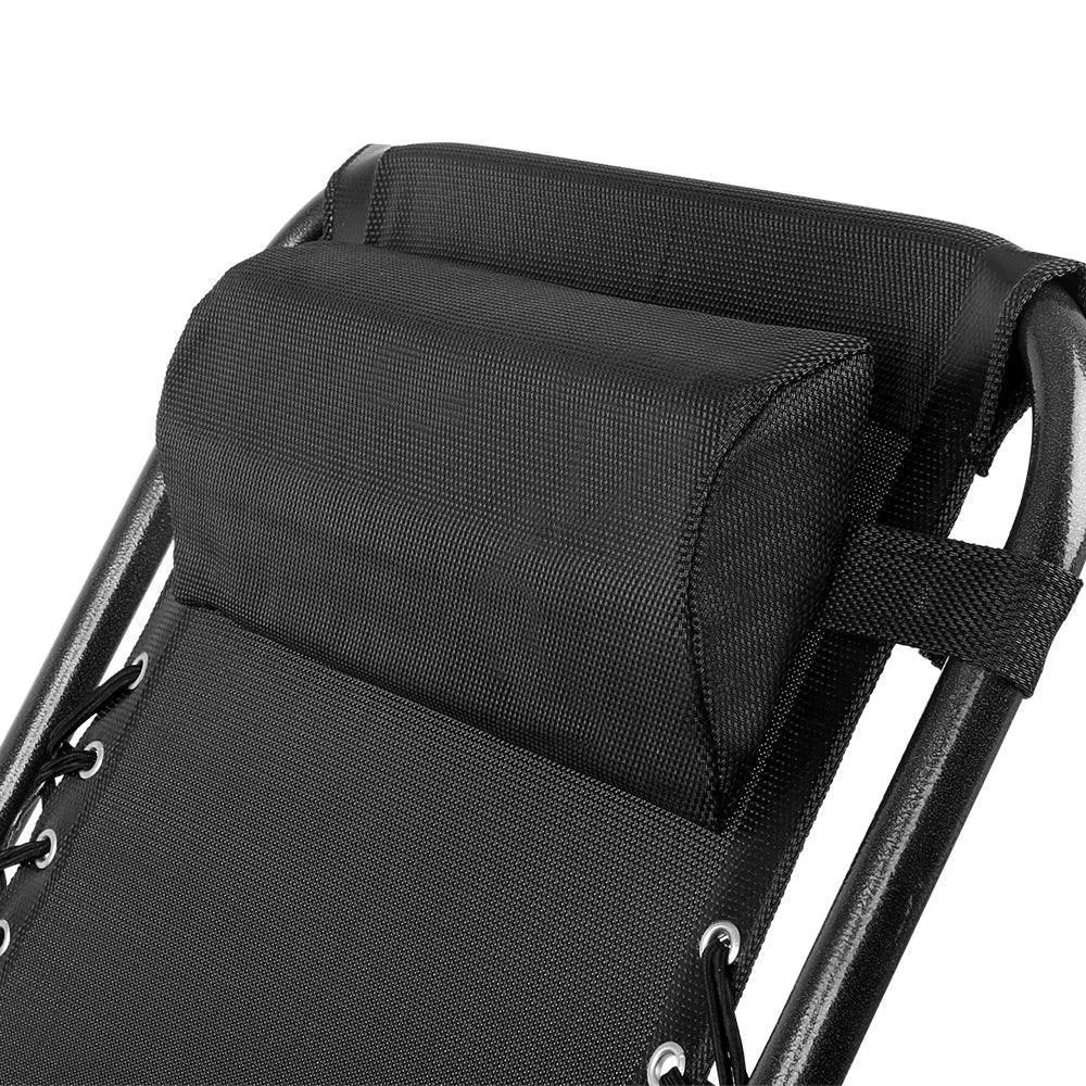 Gardeon Zero Gravity Chairs 2PC Reclining Outdoor Furniture Sun Lounge Folding Camping Lounger Black