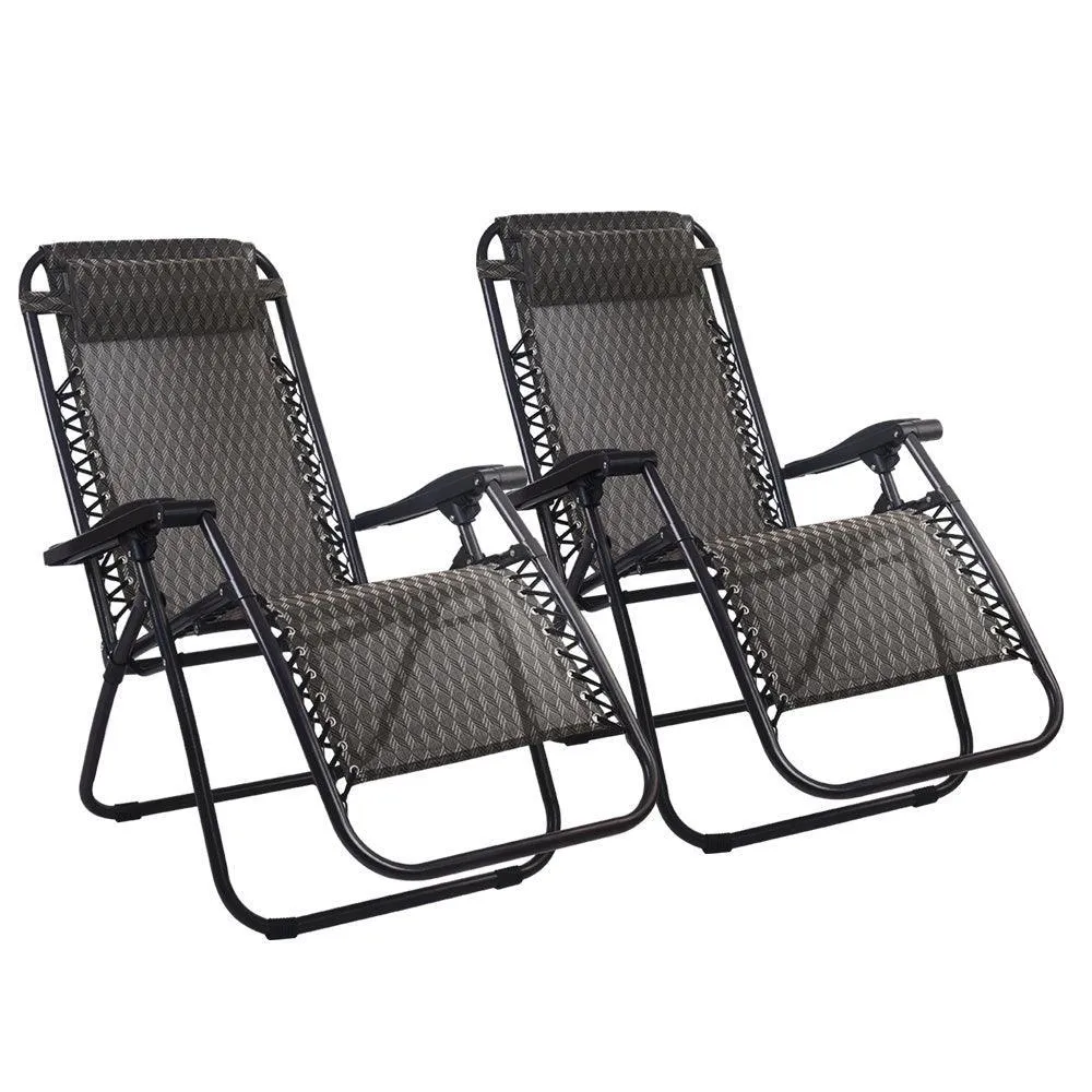 Gardeon Zero Gravity Chairs 2PC Reclining Outdoor Furniture Sun Lounge Folding Camping Lounger Grey