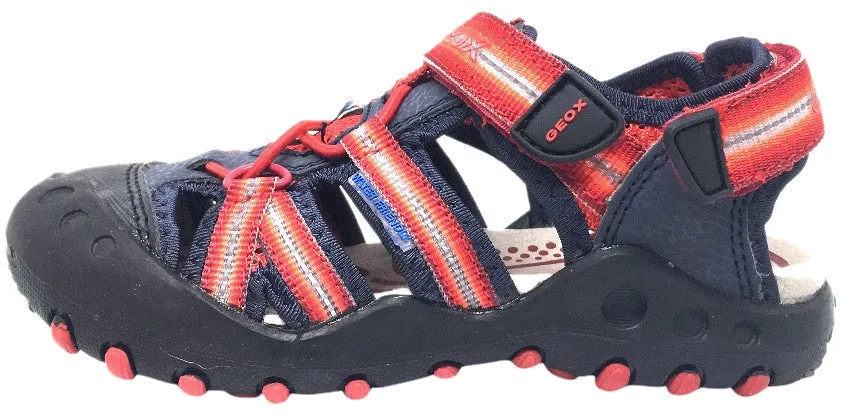 Geox Boy's Kyle Navy Blue & Red Single Hook and Loop Strap Bumper Toe Sandal