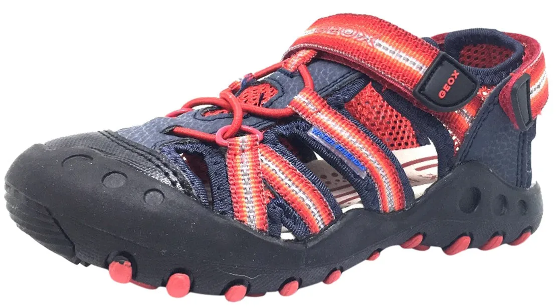 Geox Boy's Kyle Navy Blue & Red Single Hook and Loop Strap Bumper Toe Sandal