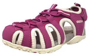 Geox Respira Girl's J S. Roxanne Fuchsia Intricate Elastic Upper Back Hook and Loop Strap Closed Toe Fisherman Sandal