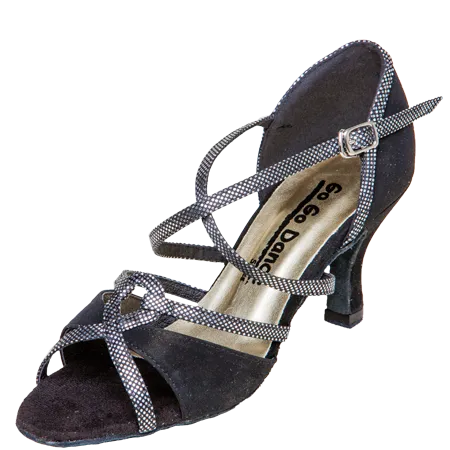 Go Go Dance Shoes, 9770, Black Nubuck-Silver AB, 2.75” Heel