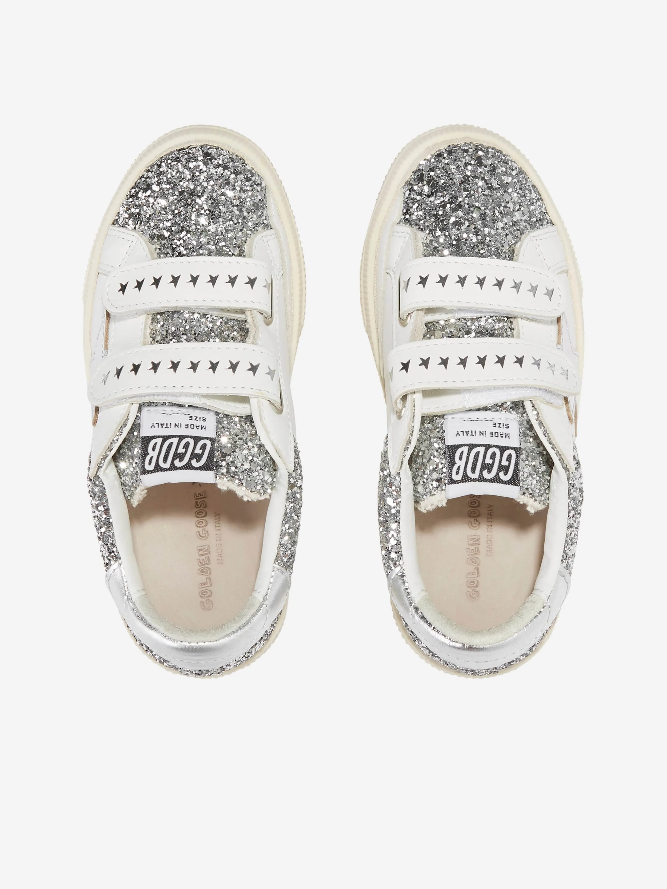 Golden Goose Girls Glitter And Leather May School Trainers in Silver