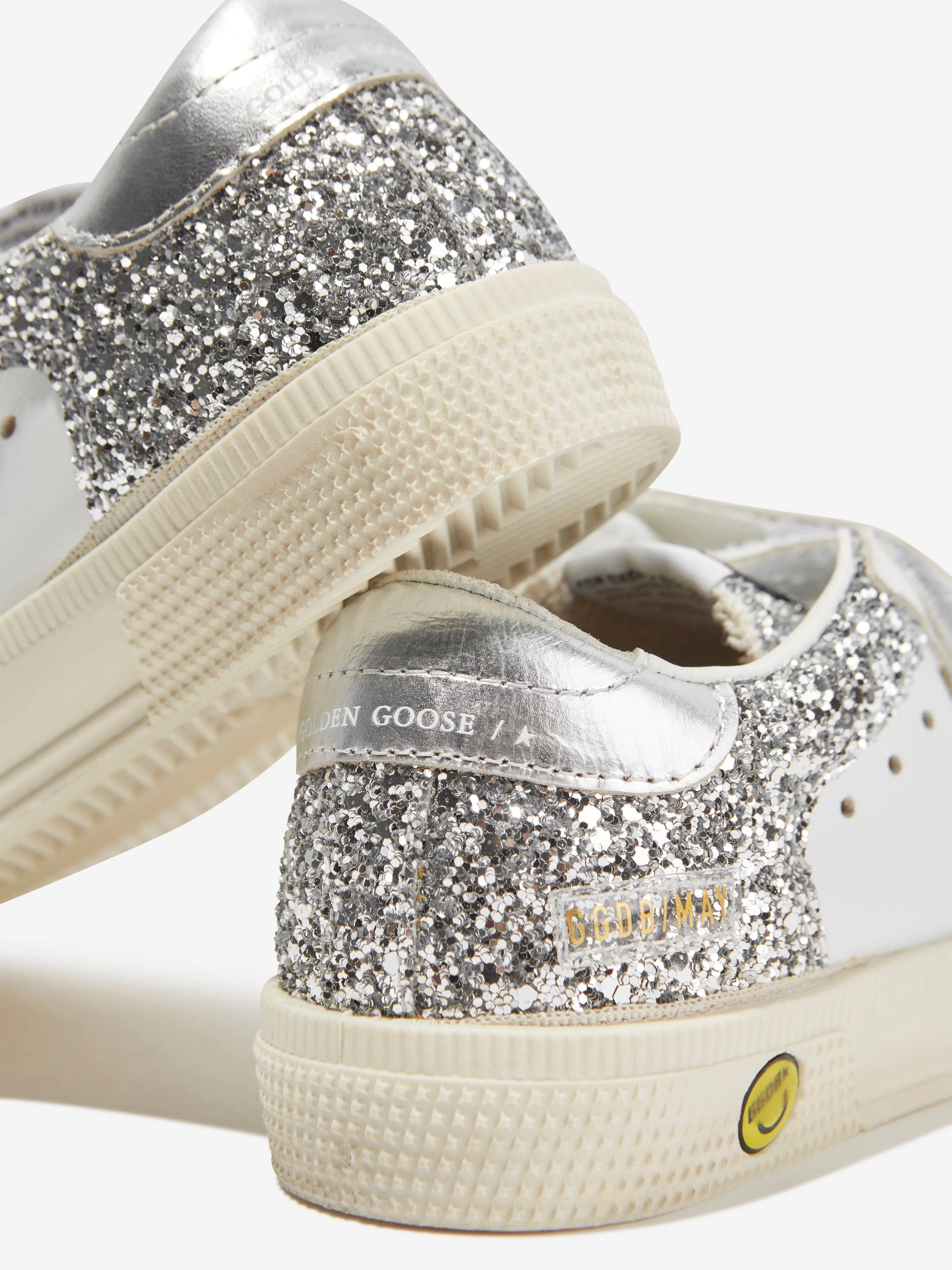 Golden Goose Girls Glitter And Leather May School Trainers in Silver