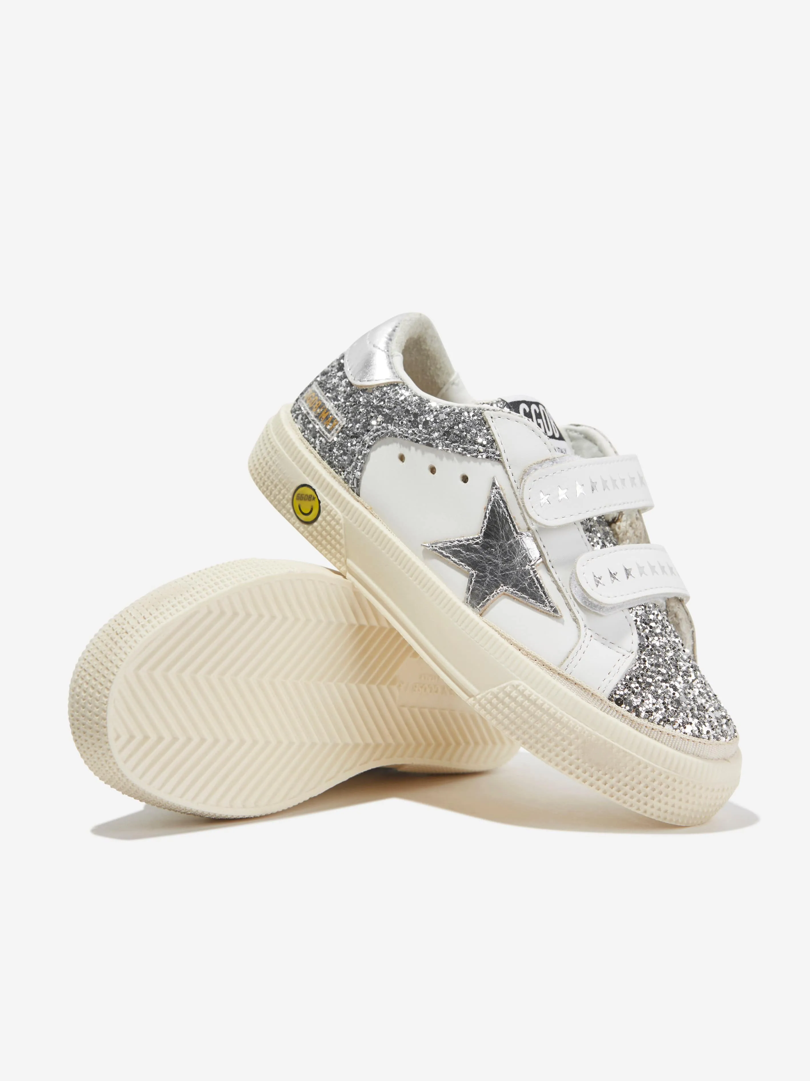 Golden Goose Girls Glitter And Leather May School Trainers in Silver