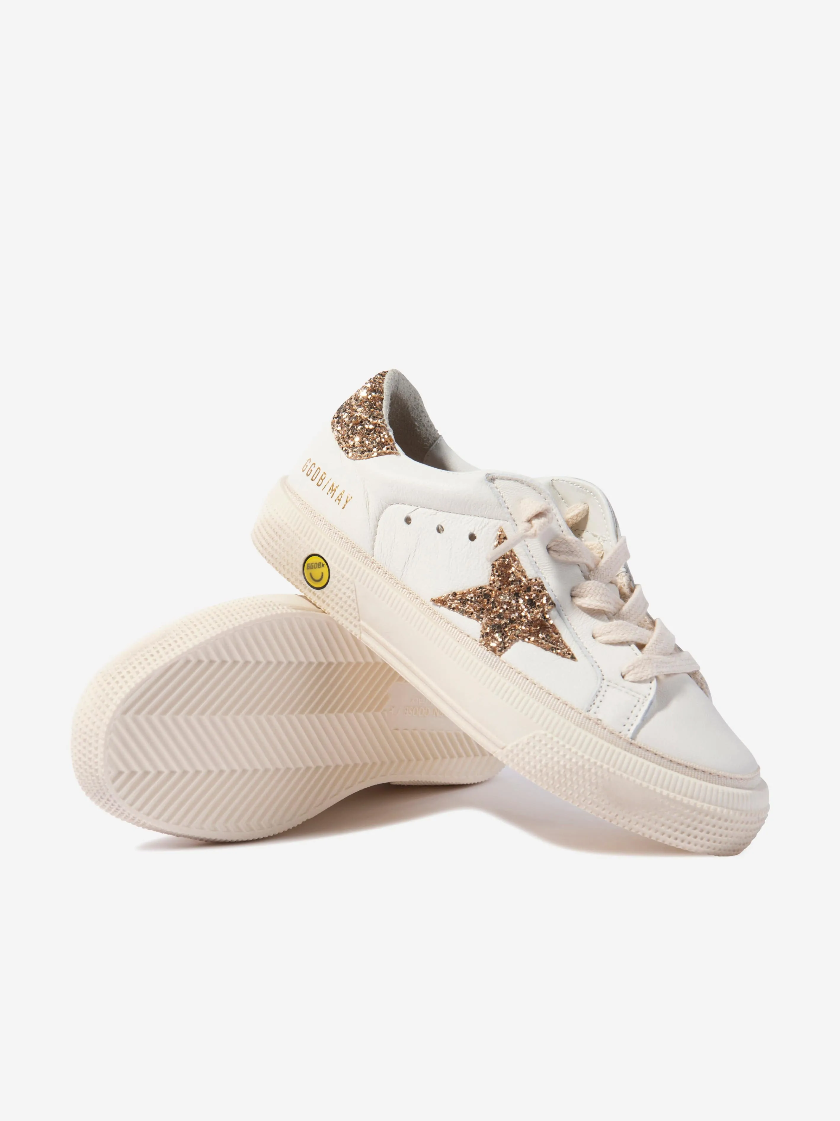 Golden Goose Girls Leather Glitter Star And Heel Trainers in White