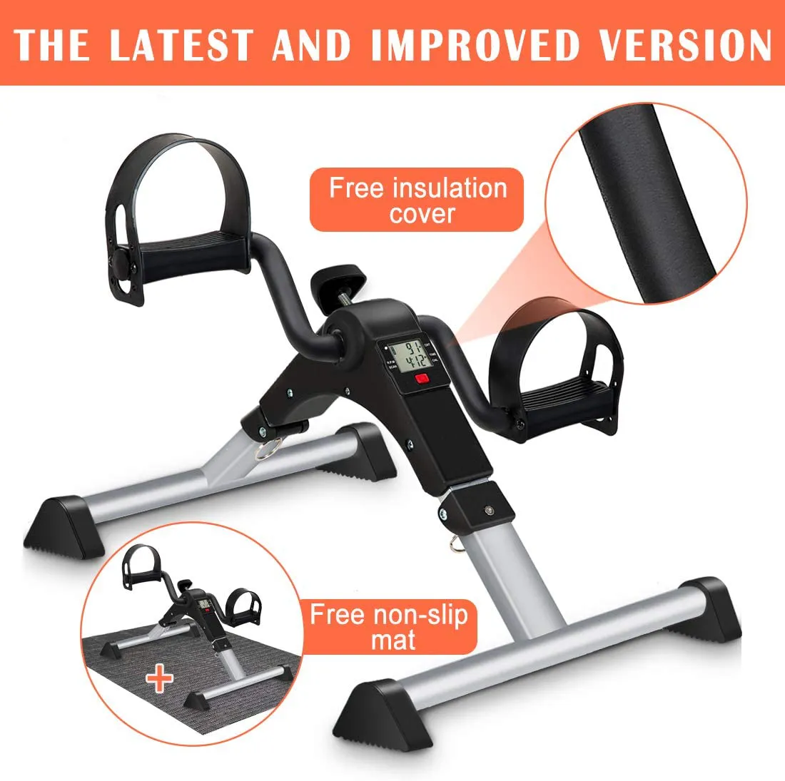 GOREDI Pedal Exerciser, Fitness Folding Exerciser Peddler for Arm & Leg Workout, Upper & Lower Under Desk Bike with Electronic Display