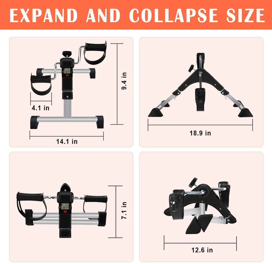 GOREDI Pedal Exerciser, Fitness Folding Exerciser Peddler for Arm & Leg Workout, Upper & Lower Under Desk Bike with Electronic Display