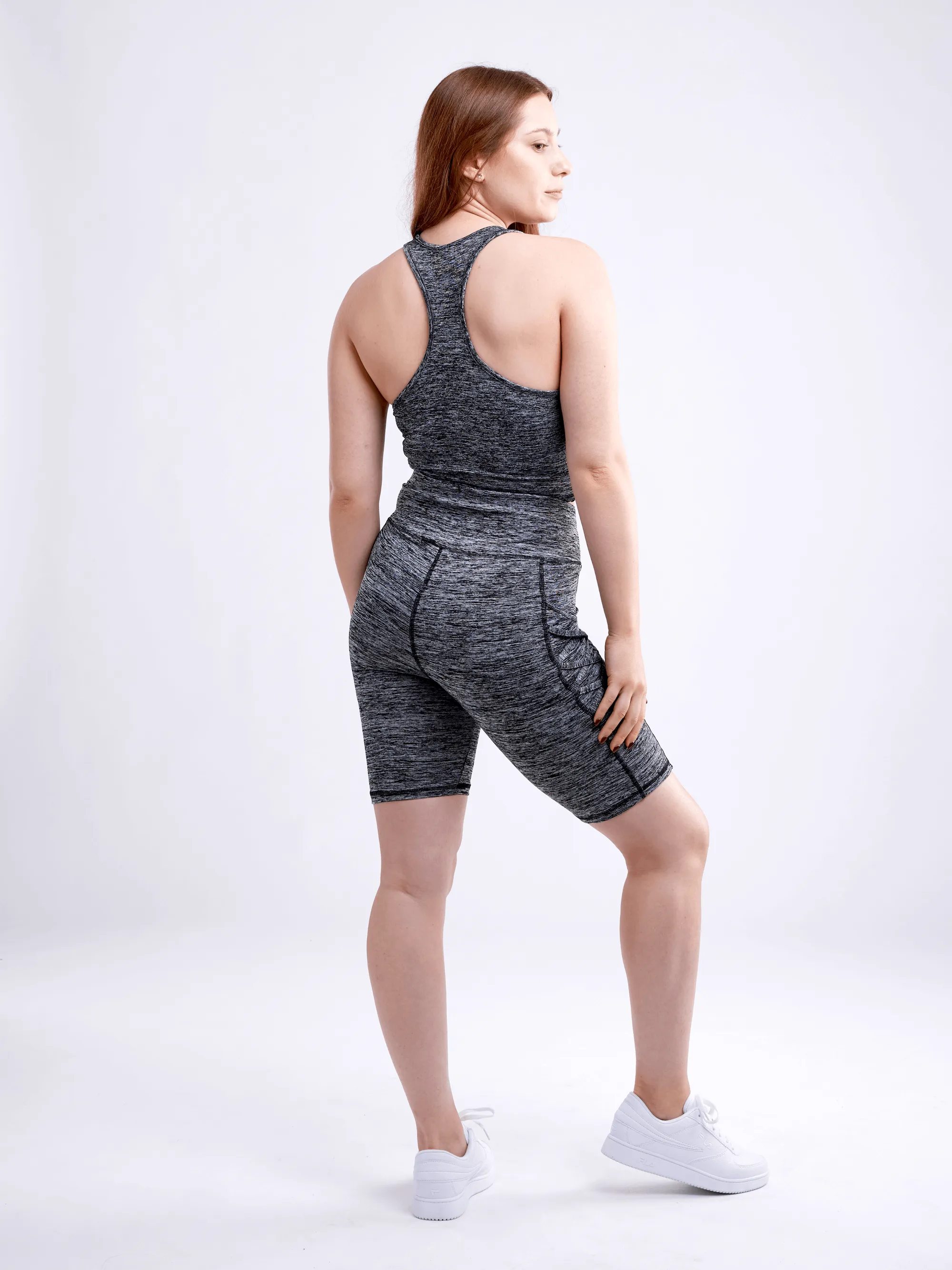 High-Waisted Workout Shorts with Pockets & Criss Cross Design