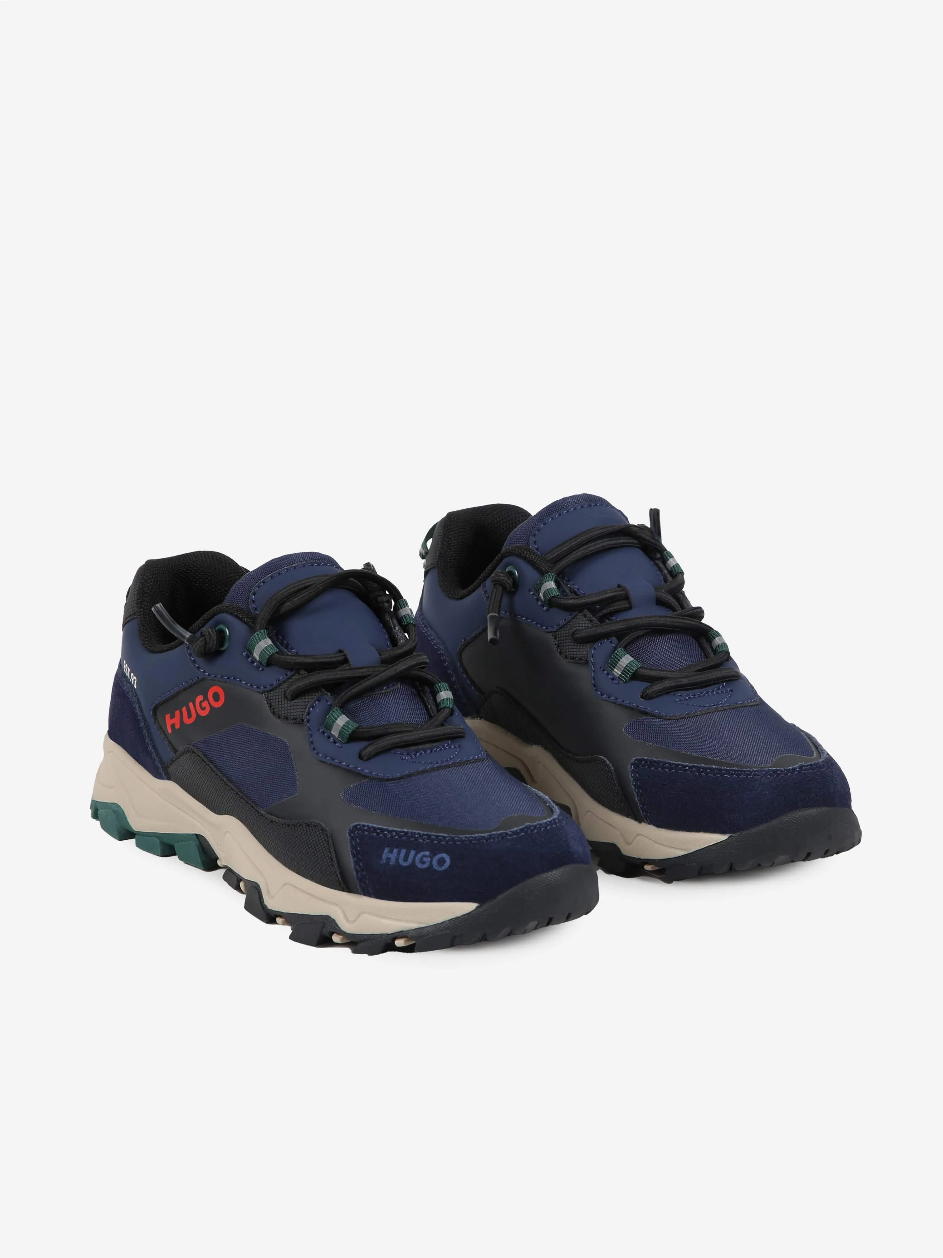 Hugo Boys Mixed Material Logo Trainers in Blue