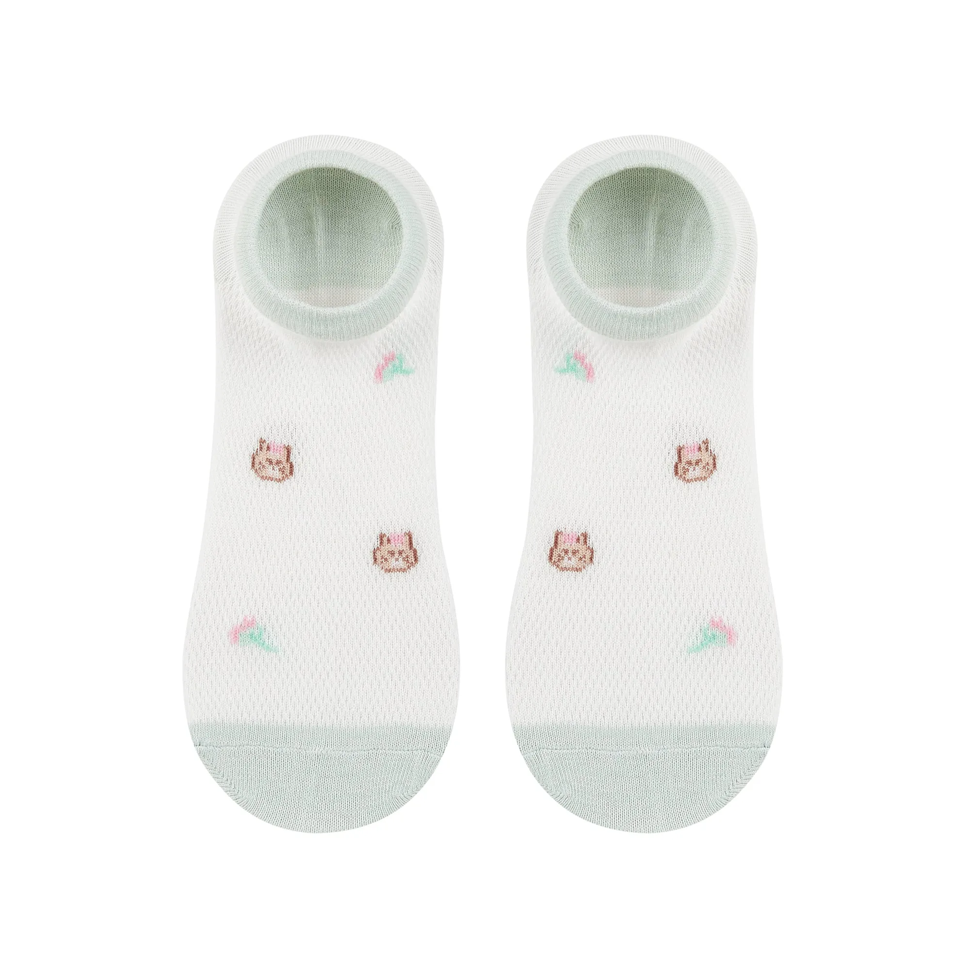 IDENTITY Ladies Mint Green Ankle Length Socks with Cat Pixel Print