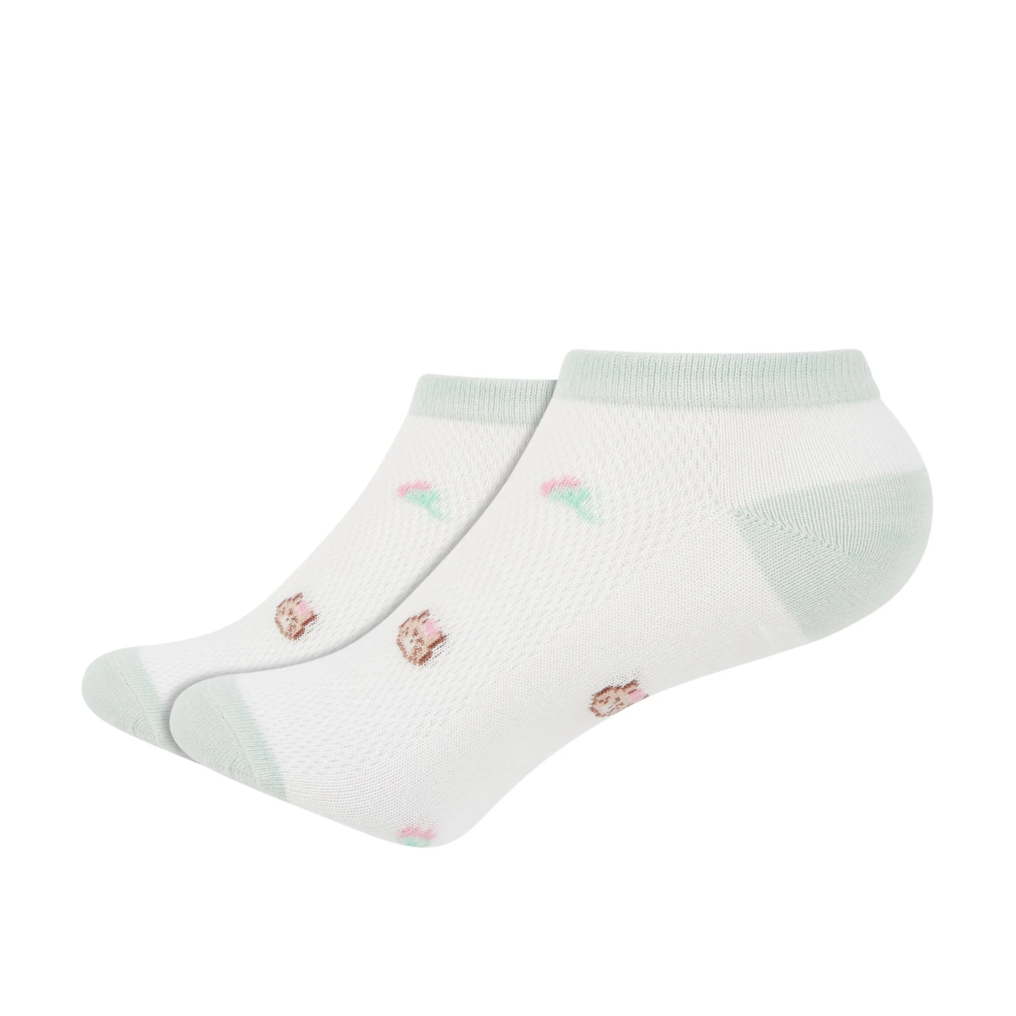 IDENTITY Ladies Mint Green Ankle Length Socks with Cat Pixel Print