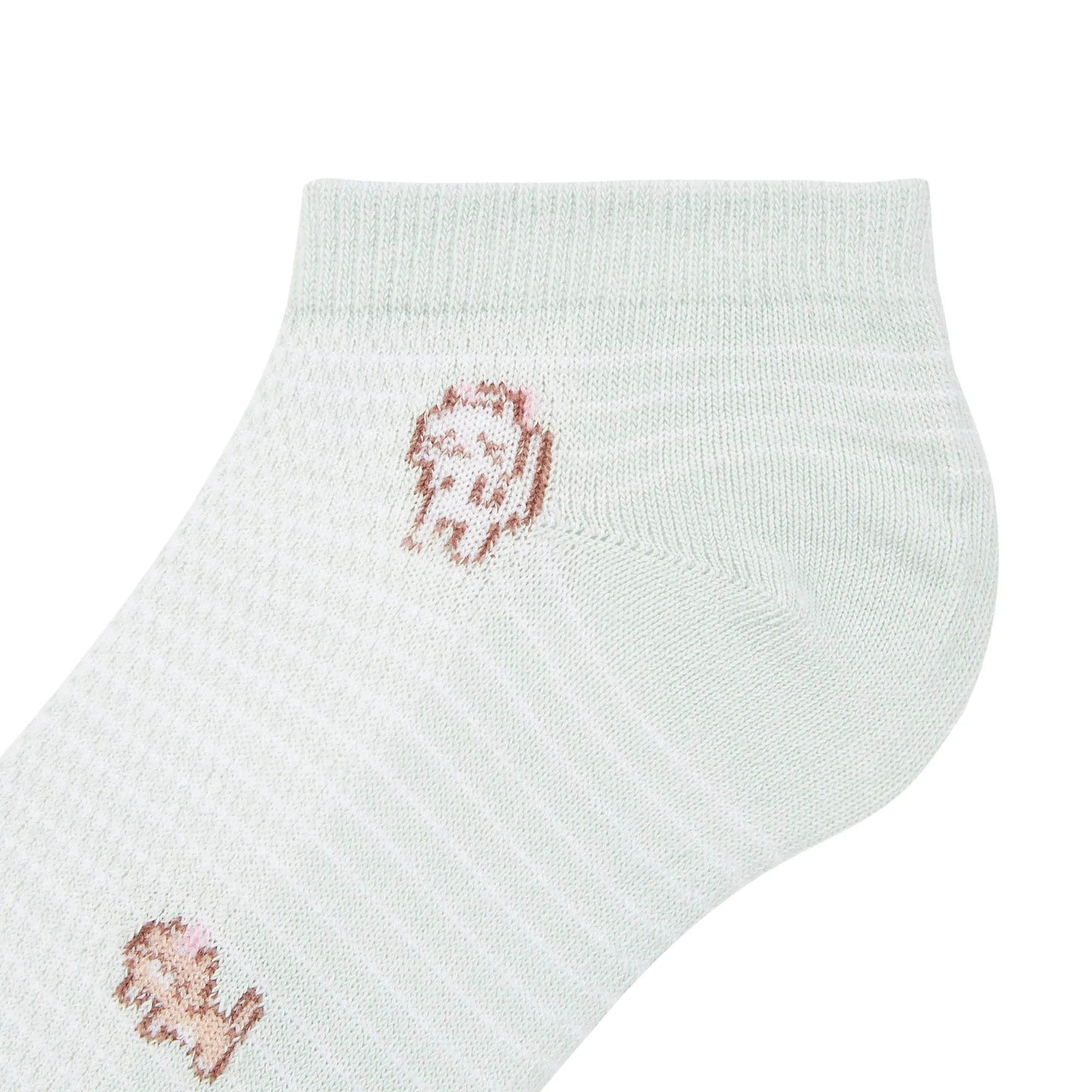 IDENTITY Ladies Mint Green Ankle Length Socks with Cat Pixel Print