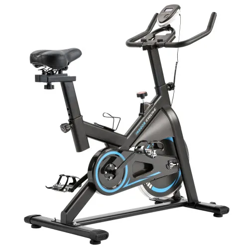 Indoor Cycling Bike Trainer with Belt Drive System & LCD Monitor, Exercise Bike for for Home Workout(Black & Blue)