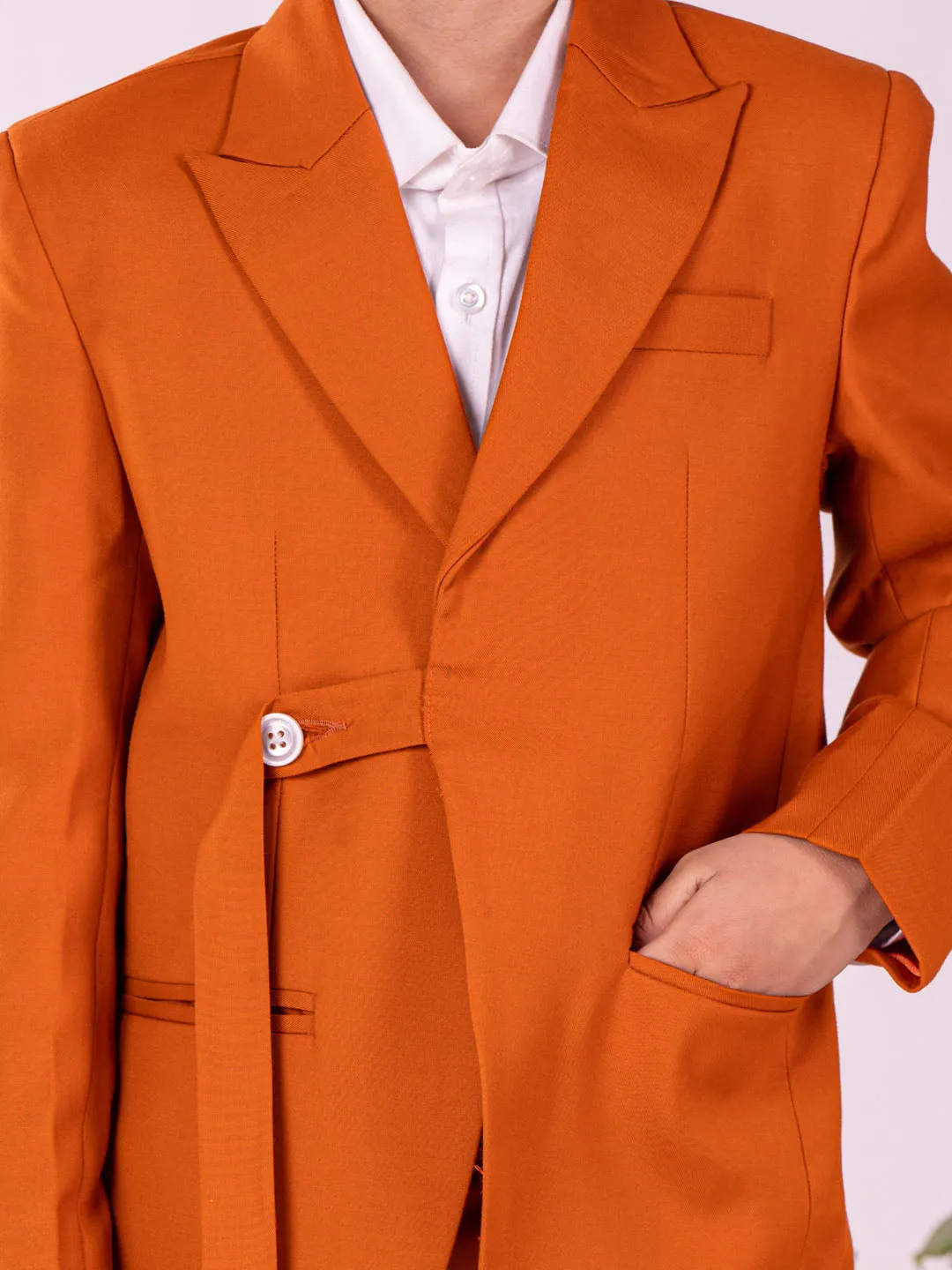 Jashvi Boys' White And Orange Shirt Blazer And Pant