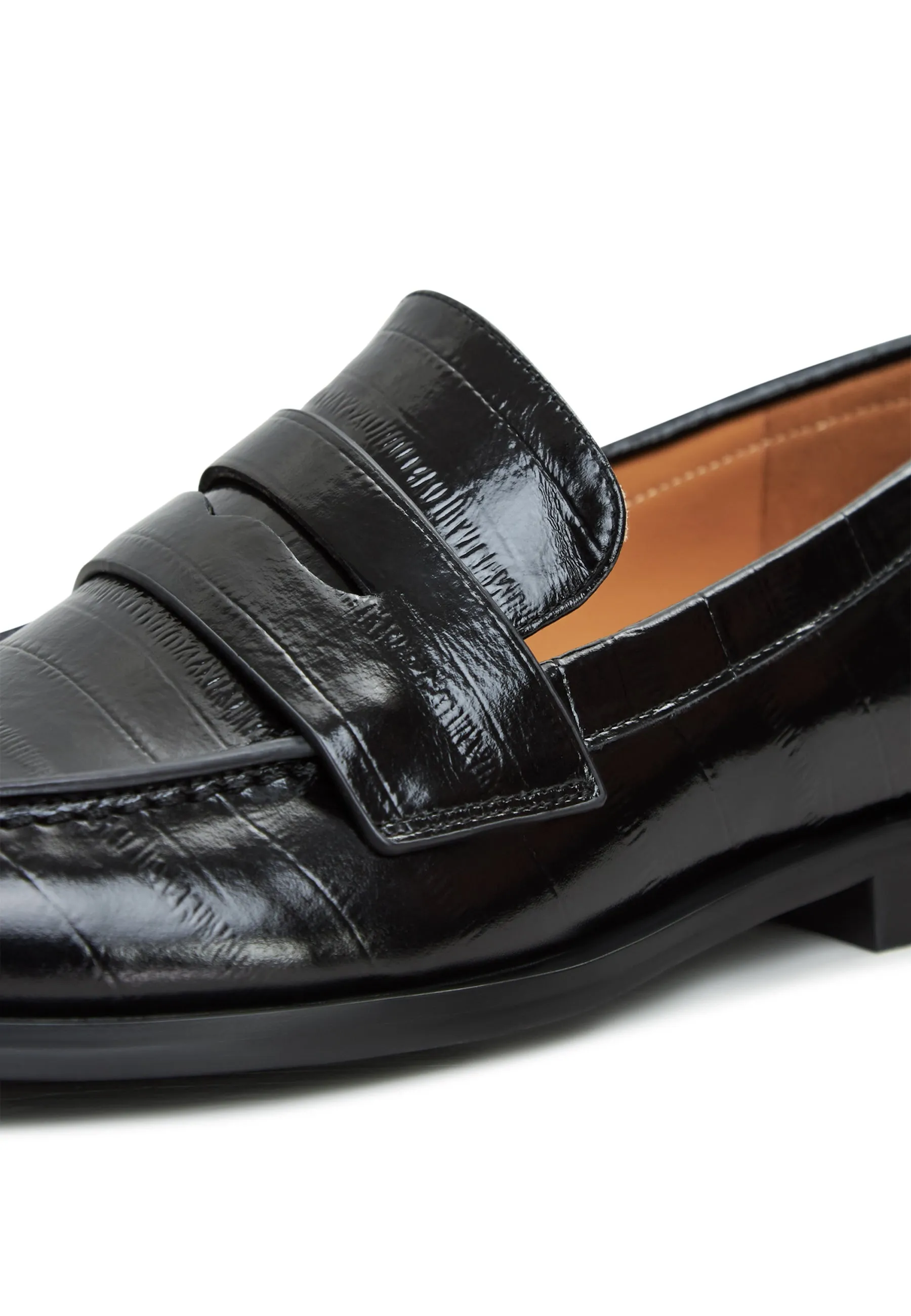 Leather Block Heeled Loafers - Black