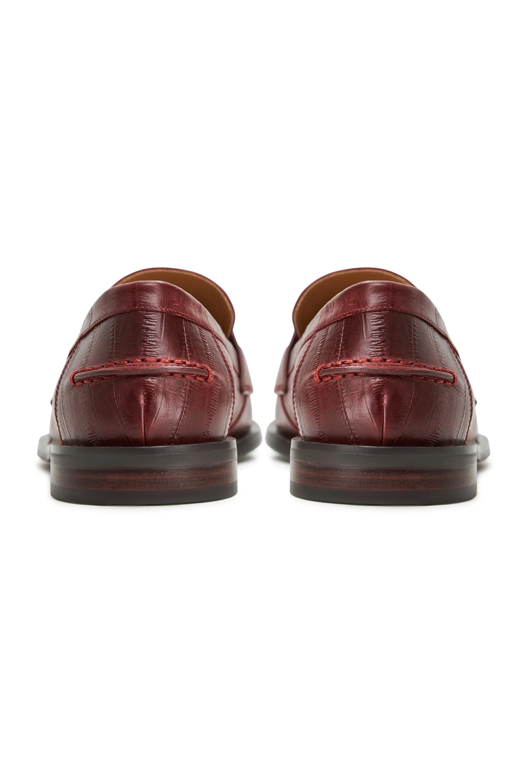 Leather Block Heeled Loafers - Bordeaux