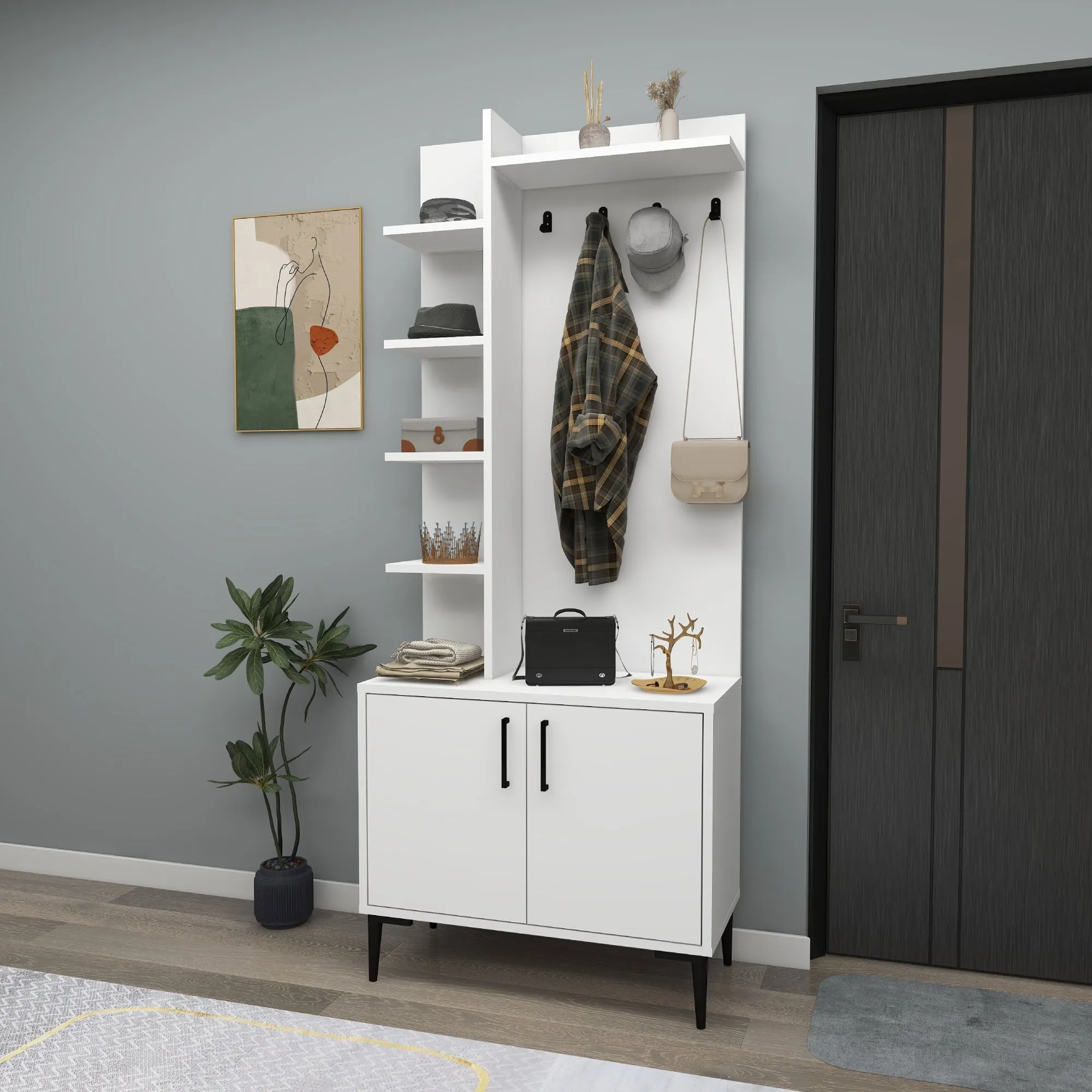 Lefteris Hallway Coat Rack with Shelves