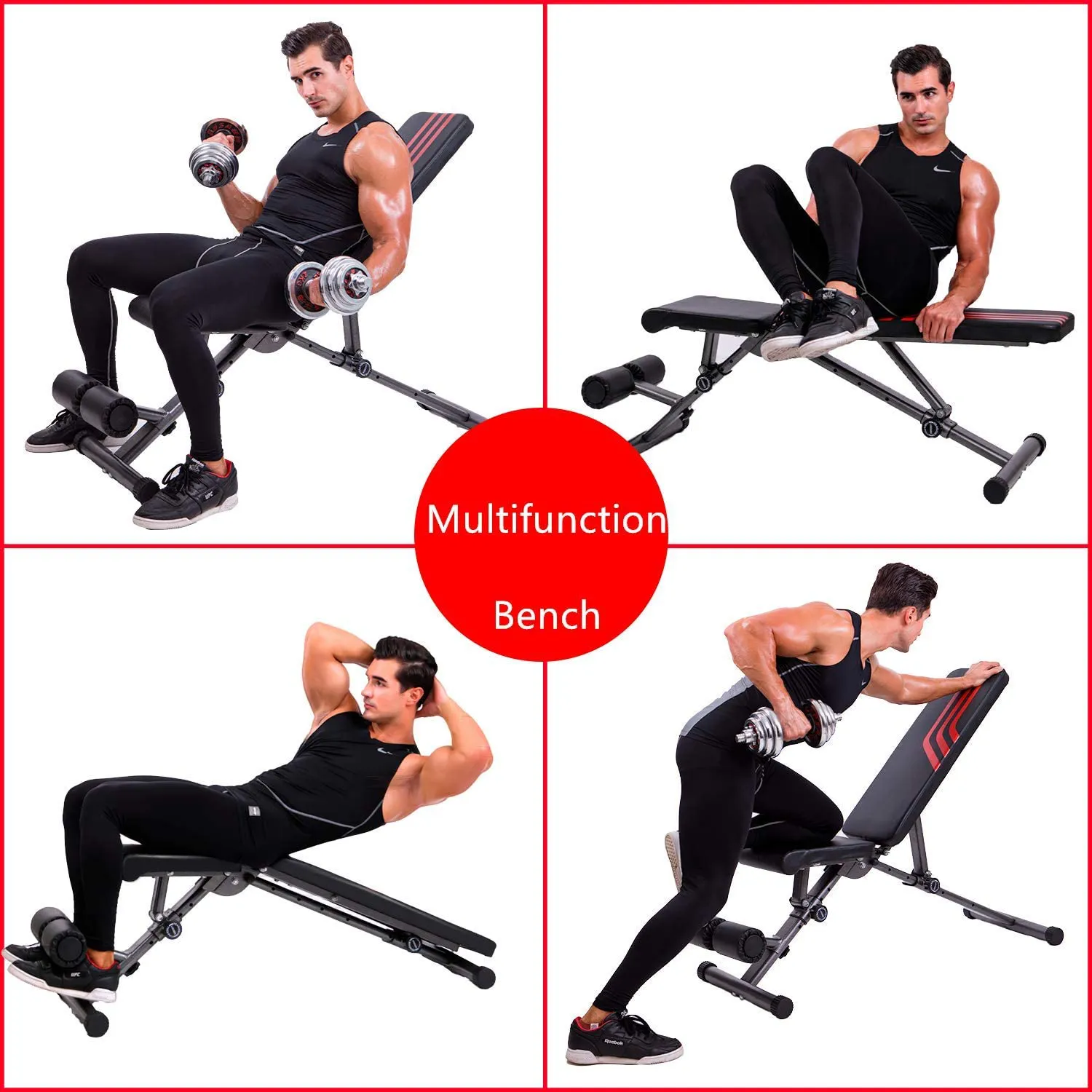 Magic Fit Adjustable Weight Bench Utility Exercise Workout Bench Flat/Incline/Decline Bench Press for Home Gym