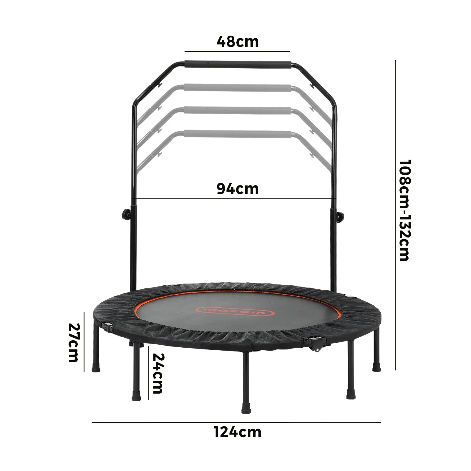 Mazam 48" Trampoline Round Fitness Rebounder Handrail Jumping Exercise Home Gym