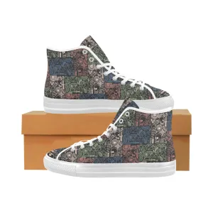 Men's Big Size Grey Skull Doodle Print Canvas High Top Shoes