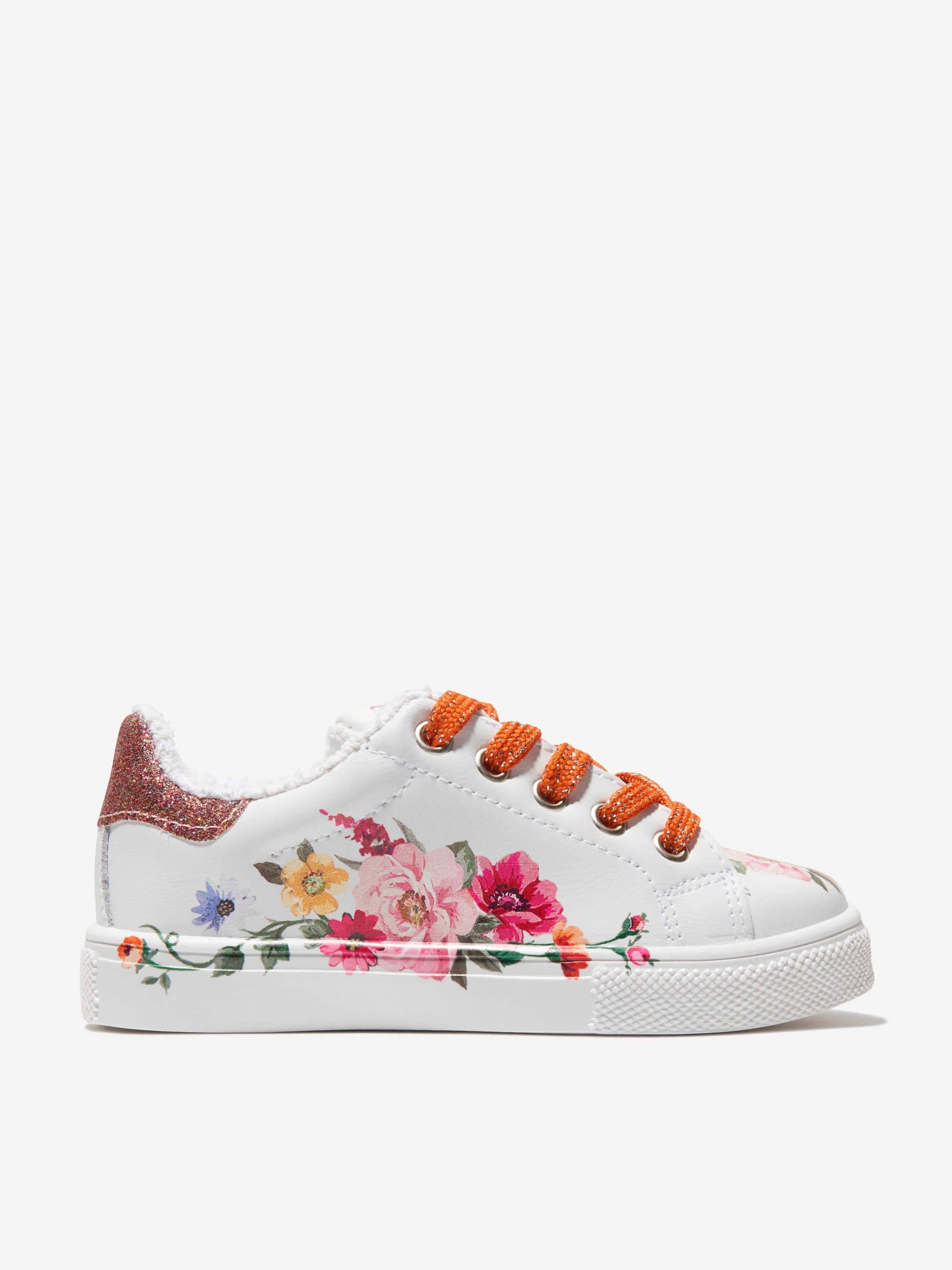 Monnalisa Girls Leather Floral Trainers