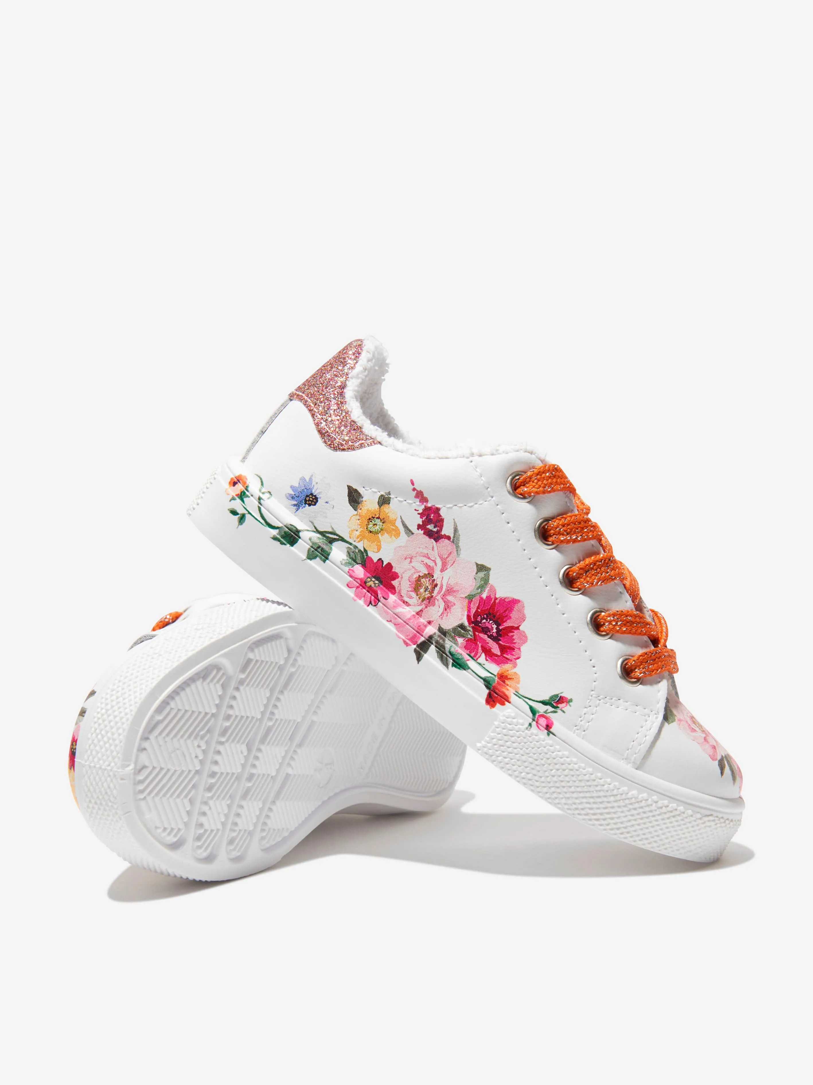 Monnalisa Girls Leather Floral Trainers